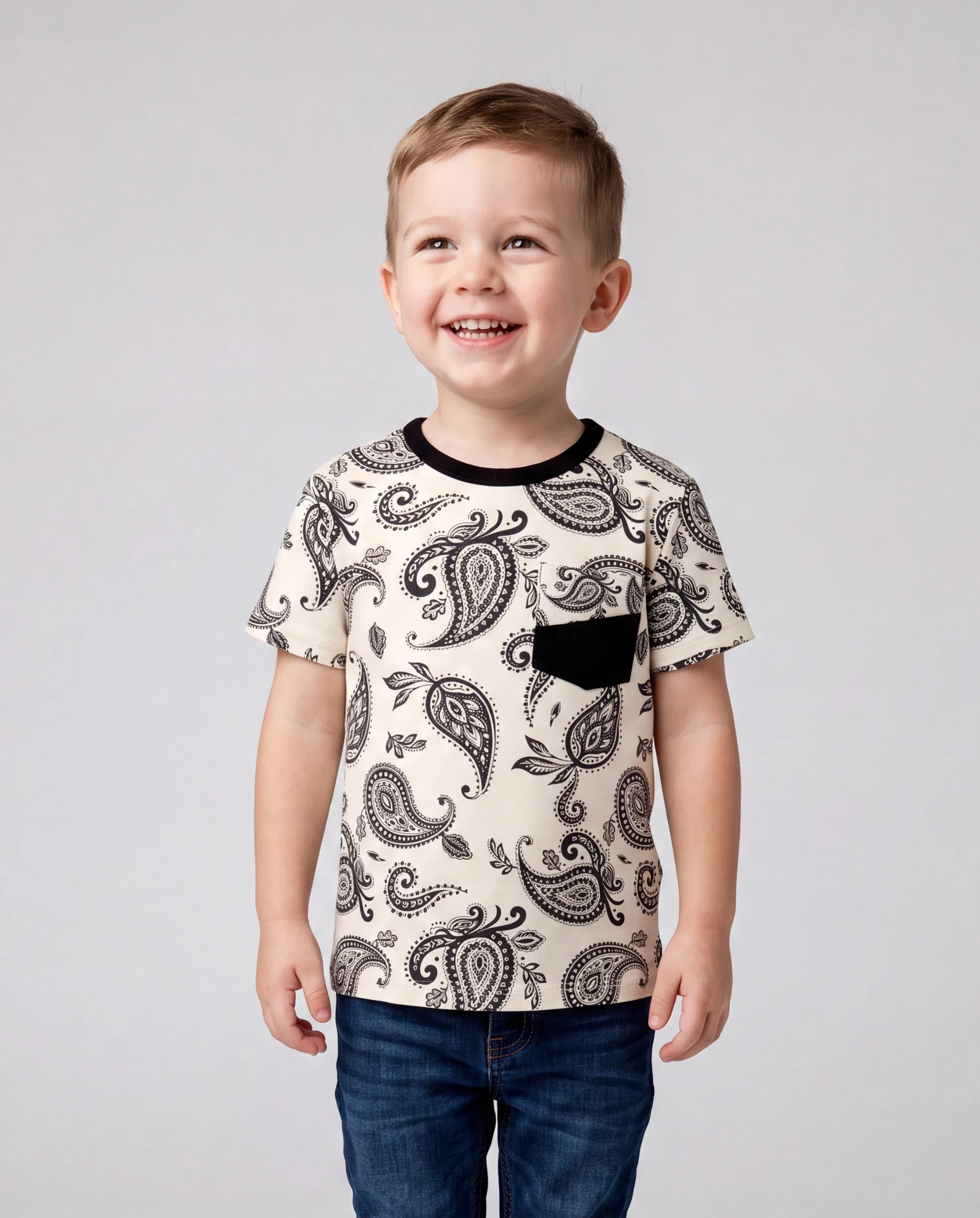 Family Matching Paisley Print Outfits Sleeveless Spaghetti Strap Dress & Cotton T-Shirt for Mom, Dad, & Kids Perfect for Family Outings & Photos
 Black - Image 5