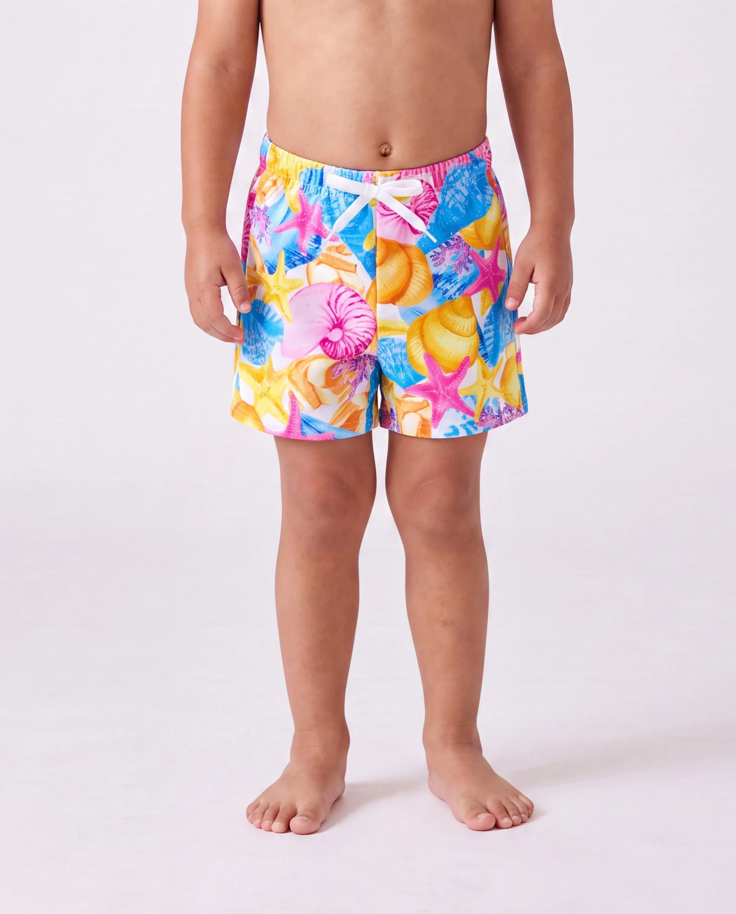Family Matching Seashell & Starfish Print Swimsuits Ruched One-Piece & Swim Trunks Set Multi-color - Image 4