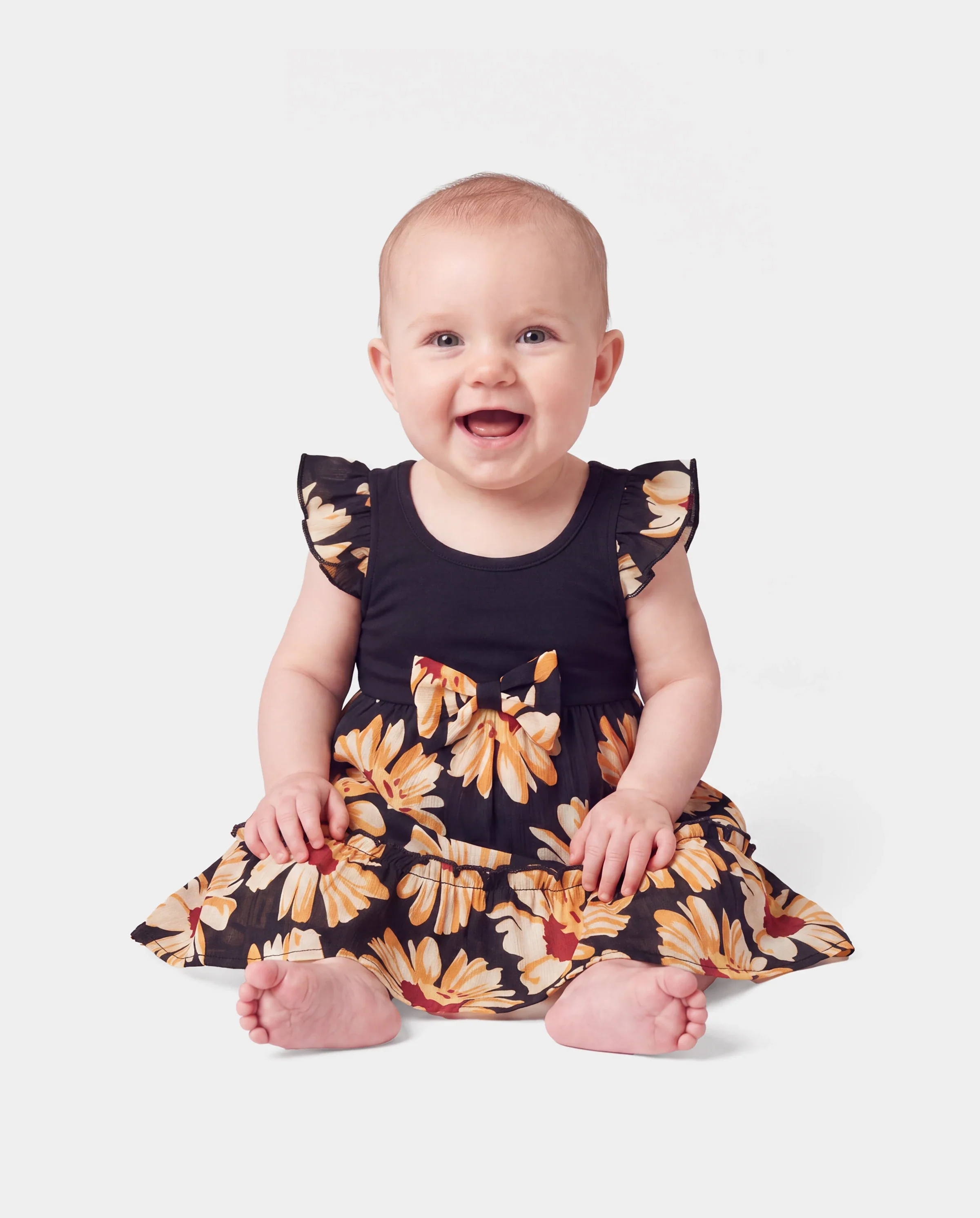 Family Matching Set Floral Sleeveless Strappy Dress or Colorblock Short-sleeve T-shirt  Black - Image 4