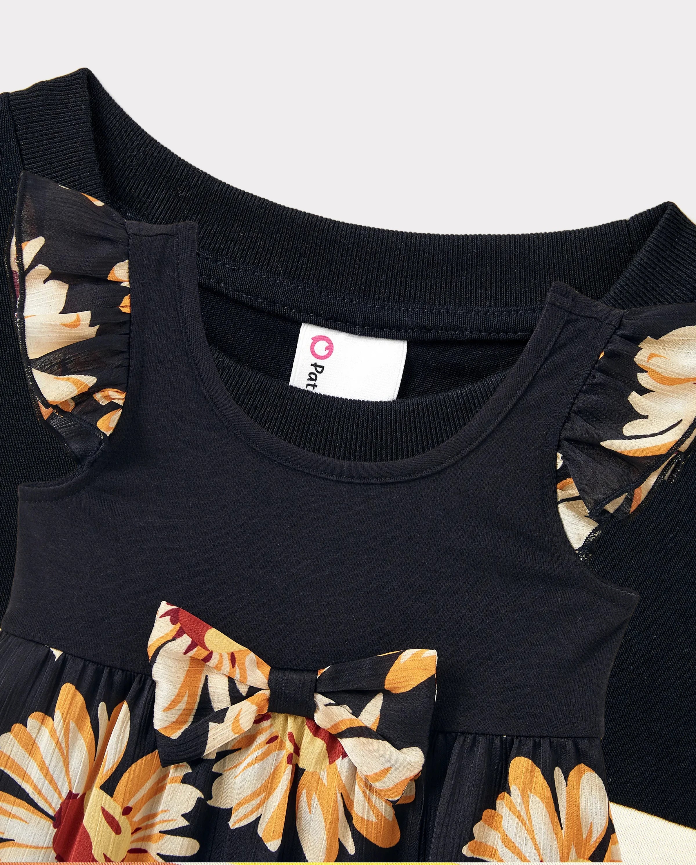 Family Matching Set Floral Sleeveless Strappy Dress or Colorblock Short-sleeve T-shirt  Black - Image 8