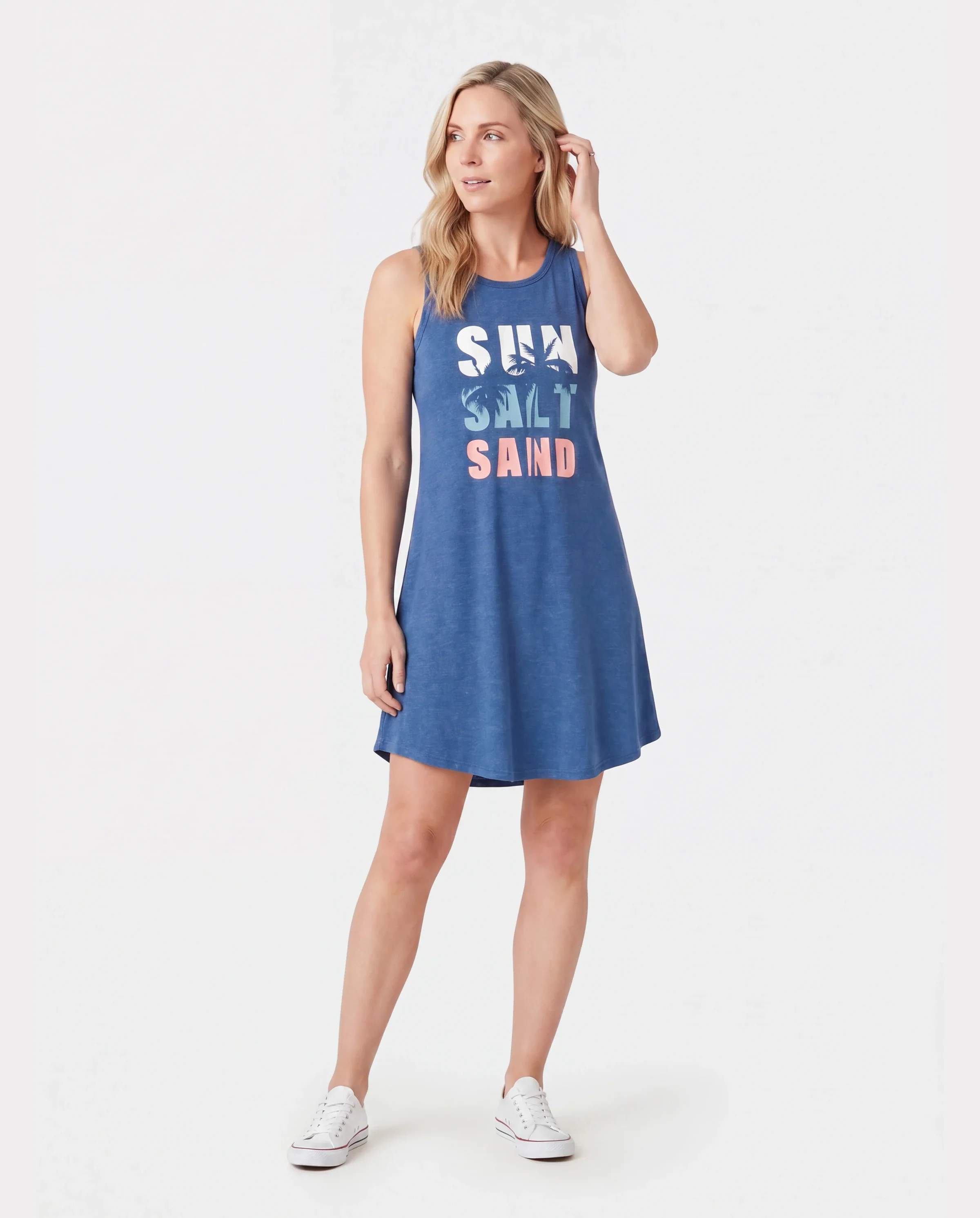 Family Matching Sets Blue Tank Top or Flowy A-Line Tank Dress with Pockets Blue - Image 2