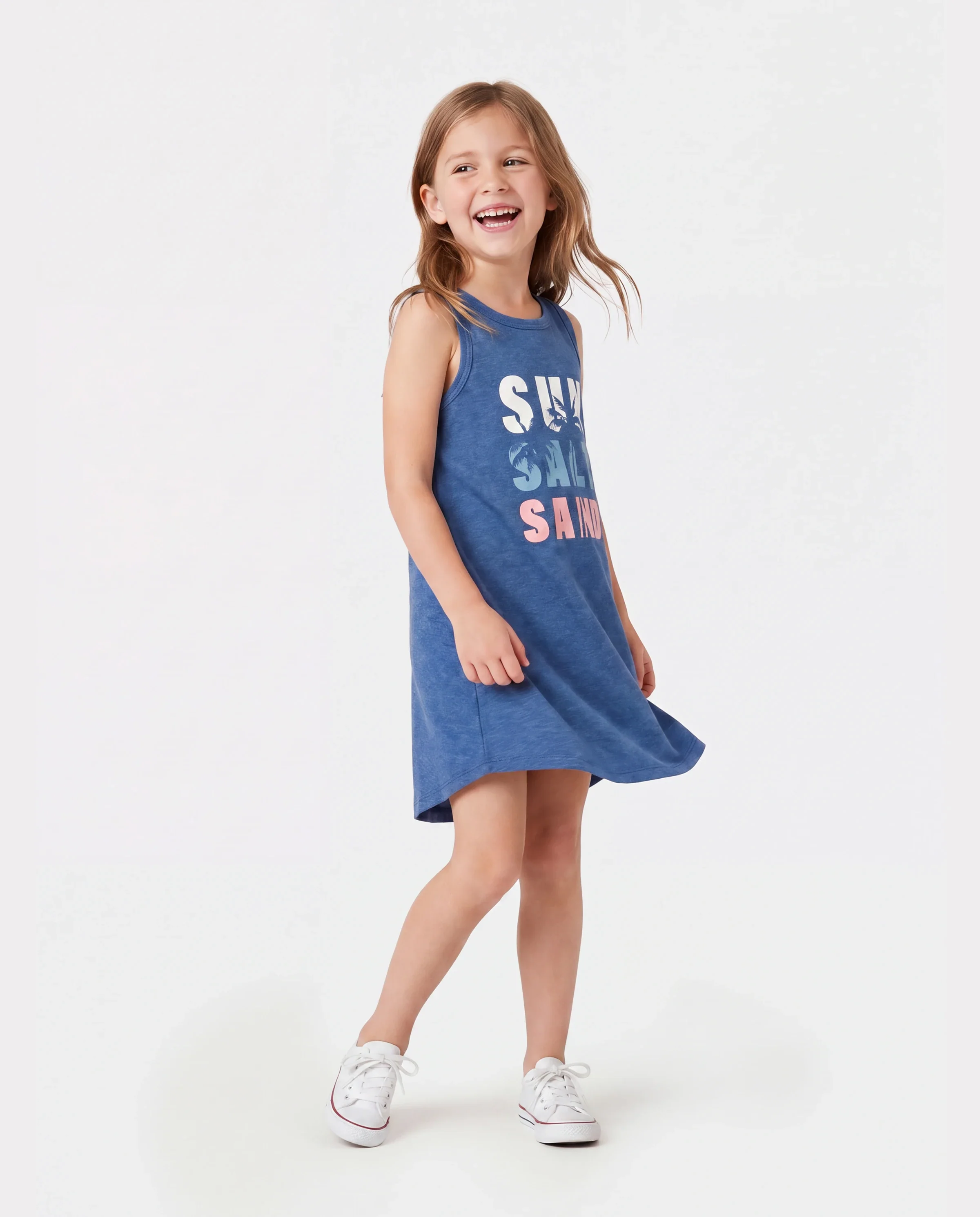 Family Matching Sets Blue Tank Top or Flowy A-Line Tank Dress with Pockets Blue - Image 3