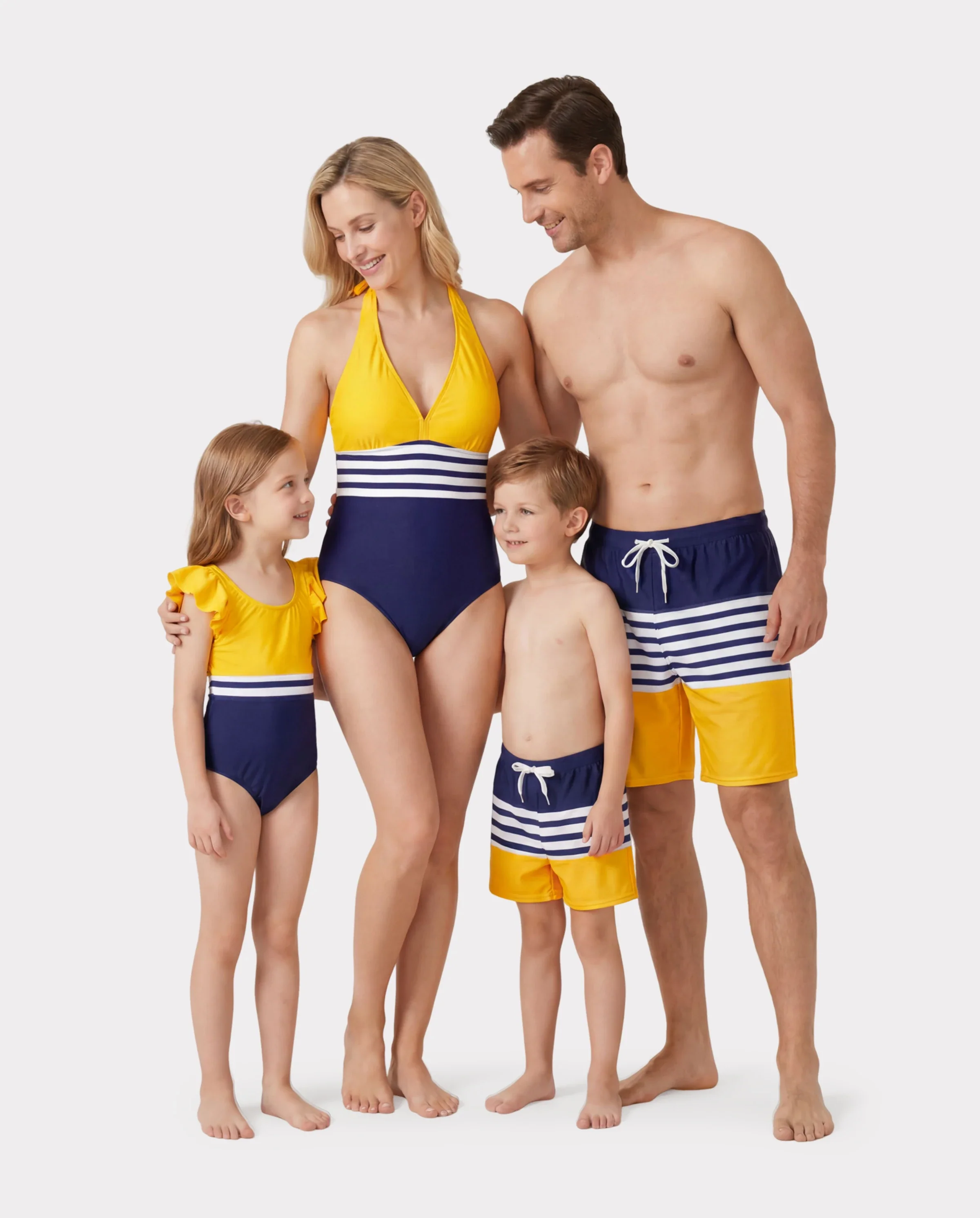 Family Matching Stripe & Colorblock Spliced One Piece Swimsuit or Swim Trunks Shorts ColorBlock