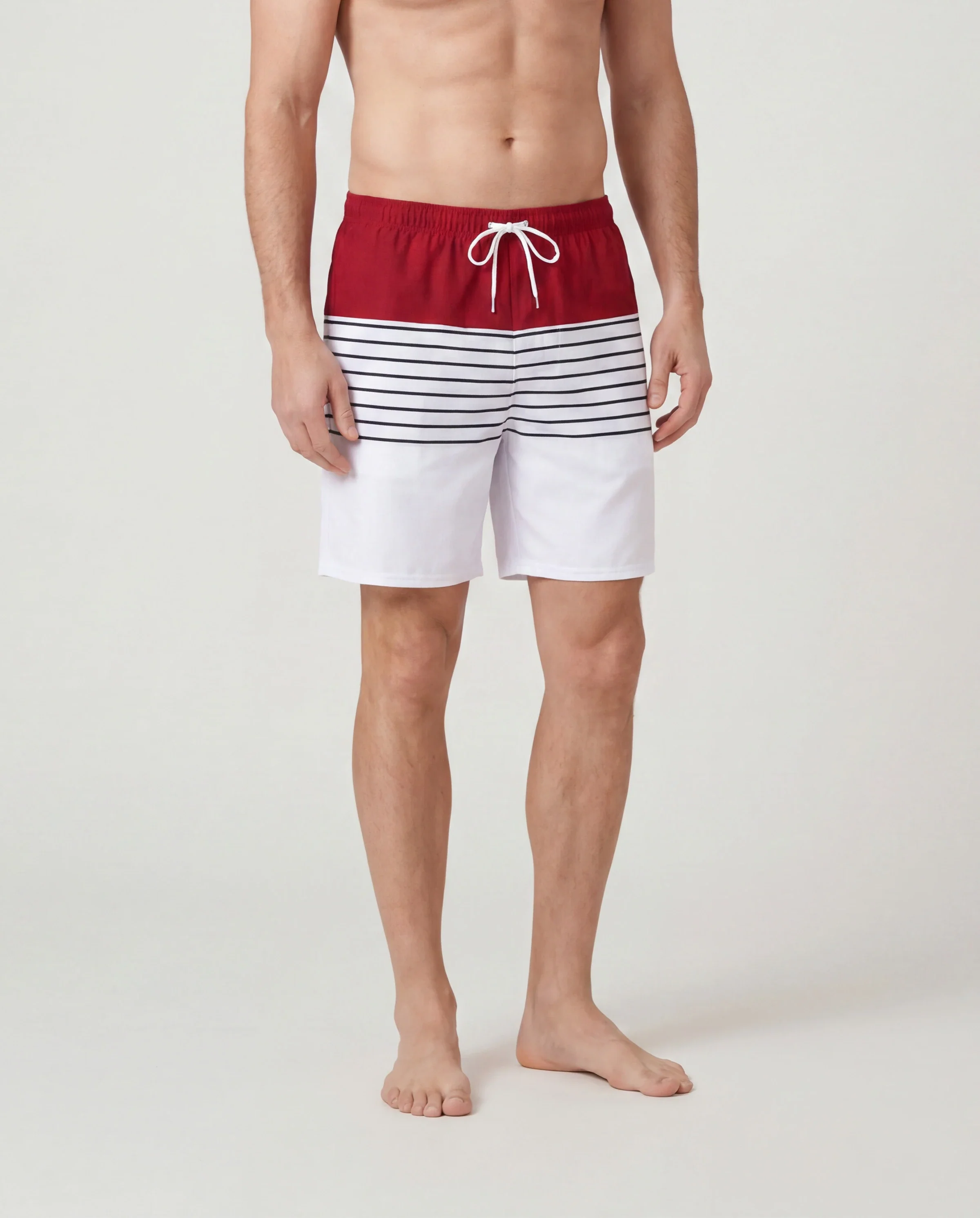 Family Matching Swimsuits Red Striped One-Shoulder Bikini or Colorblock Swim Trunks Matching Beachwear Outfits for Summer, Cruise, Vacation Red - Image 5