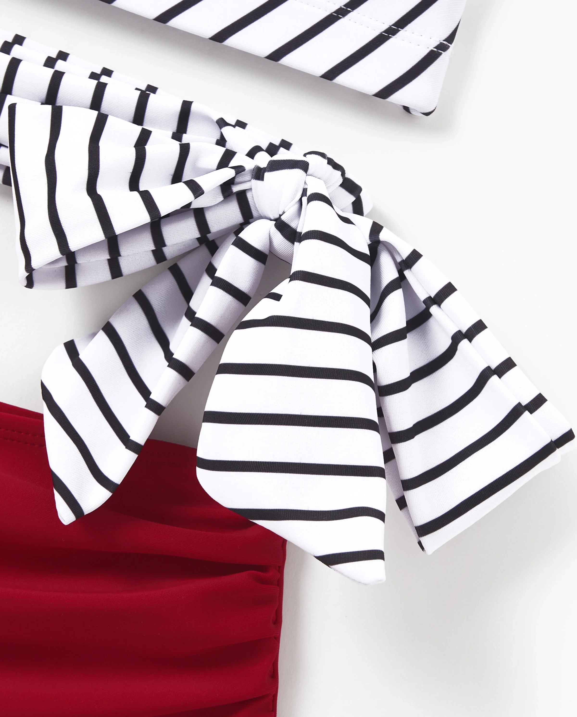 Family Matching Swimsuits Red Striped One-Shoulder Bikini or Colorblock Swim Trunks Matching Beachwear Outfits for Summer, Cruise, Vacation Red - Image 7