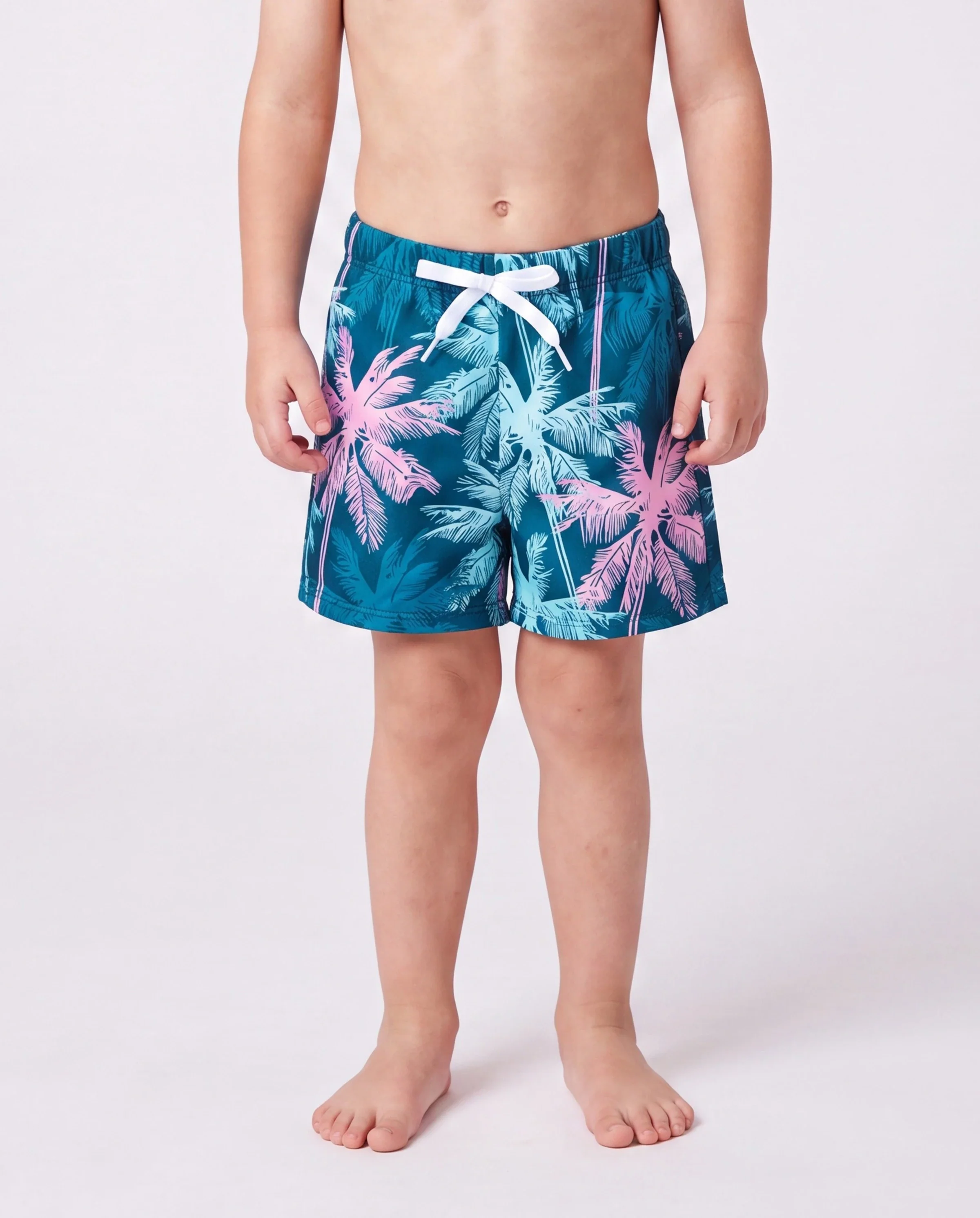 Family Matching Swimsuits Tropical Palm Tree Print, Mommy and Me Ruffle two-piece Swimsuit, Daddy and Son Swim Trunks Set, Beach Vacation Swimwear Turquoise - Image 4