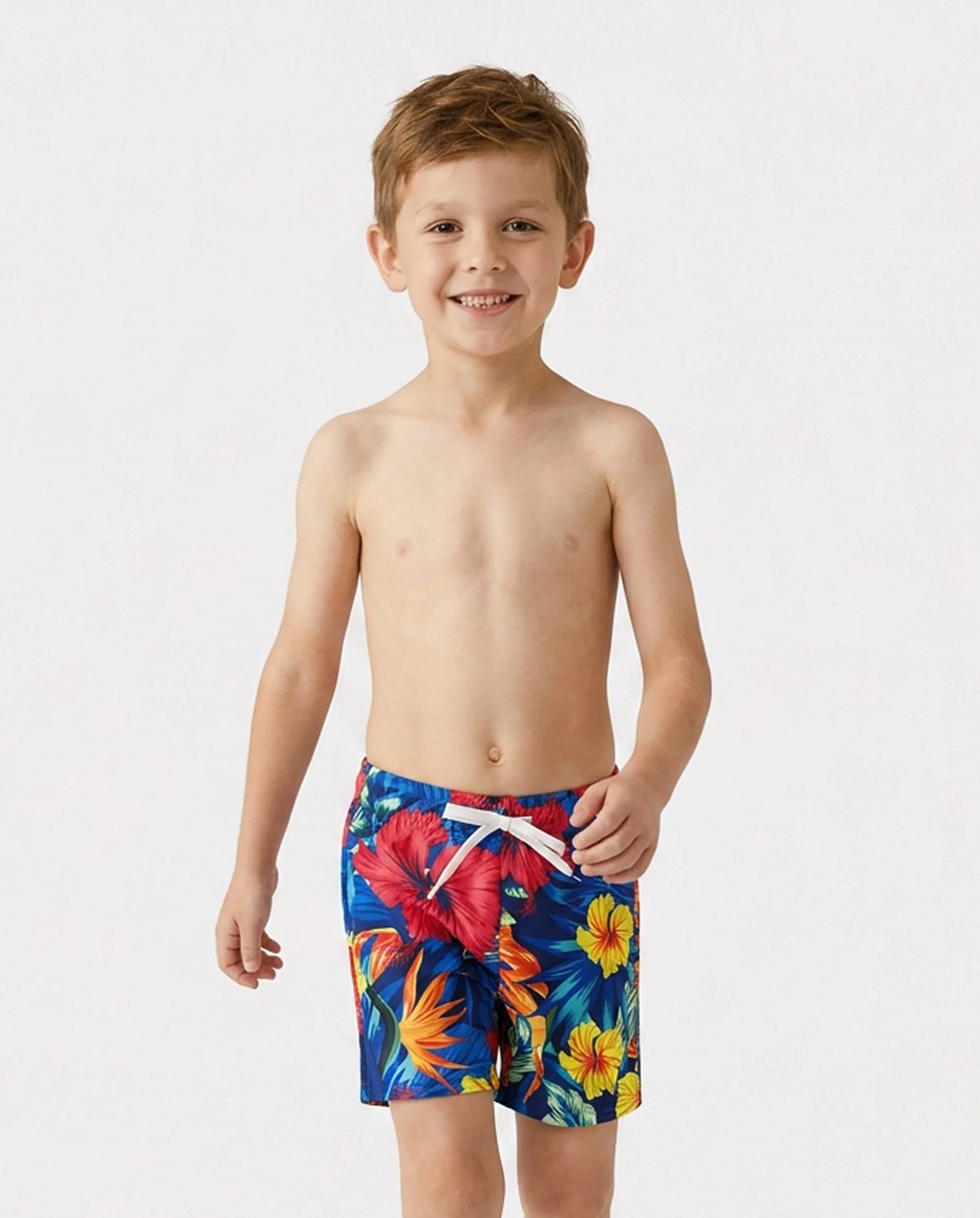 Family Matching Swimwear Set Floral Scalloped Strappy Bikini and Swim Trunks ColorBlock - Image 4