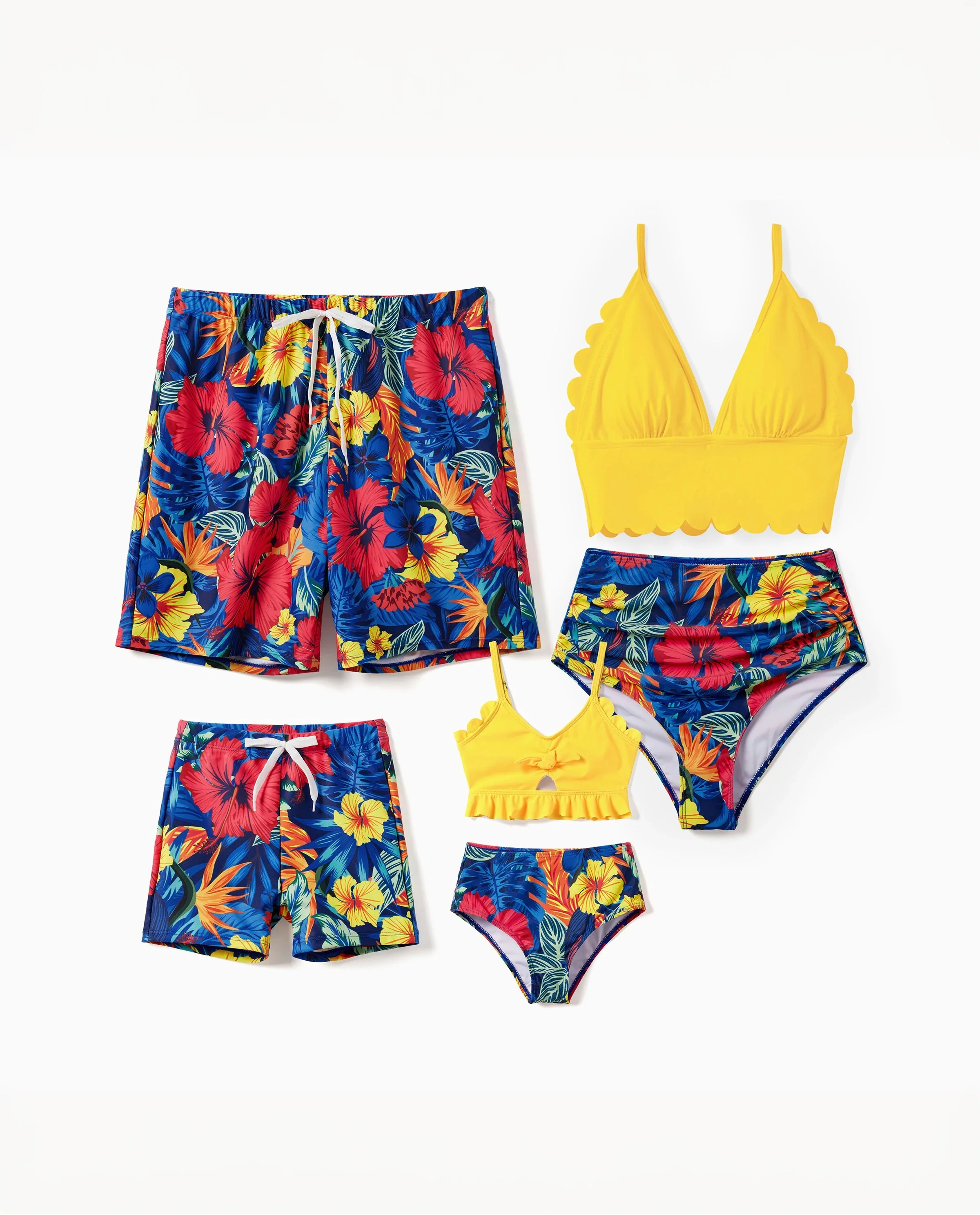 Family Matching Swimwear Set Floral Scalloped Strappy Bikini and Swim Trunks ColorBlock - Image 9