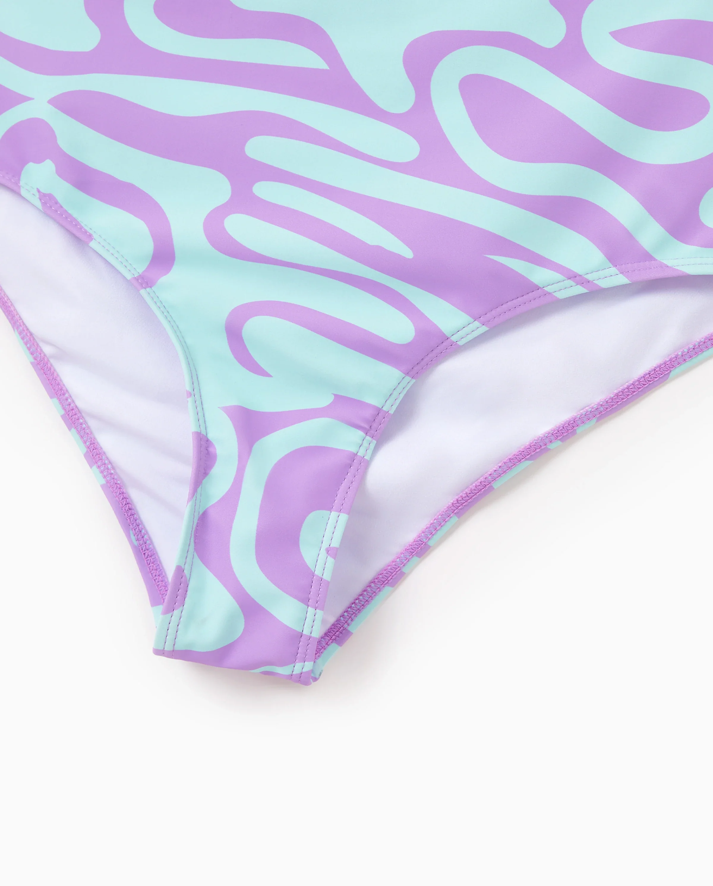 Family Matching Trendy Purple & Blue Wave Print Swim Trunks or Midriff Cutout One-Piece Swimsuit Purple - Image 7