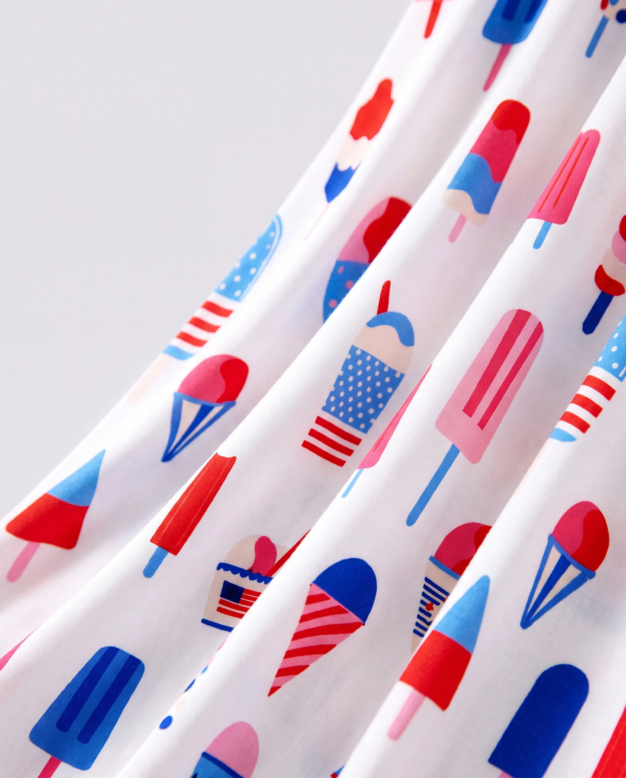 Independence Day Family Matching Patriotic Ice Cream Print Summer Cotton T-shirt & V-Neck Dresses White - Image 7