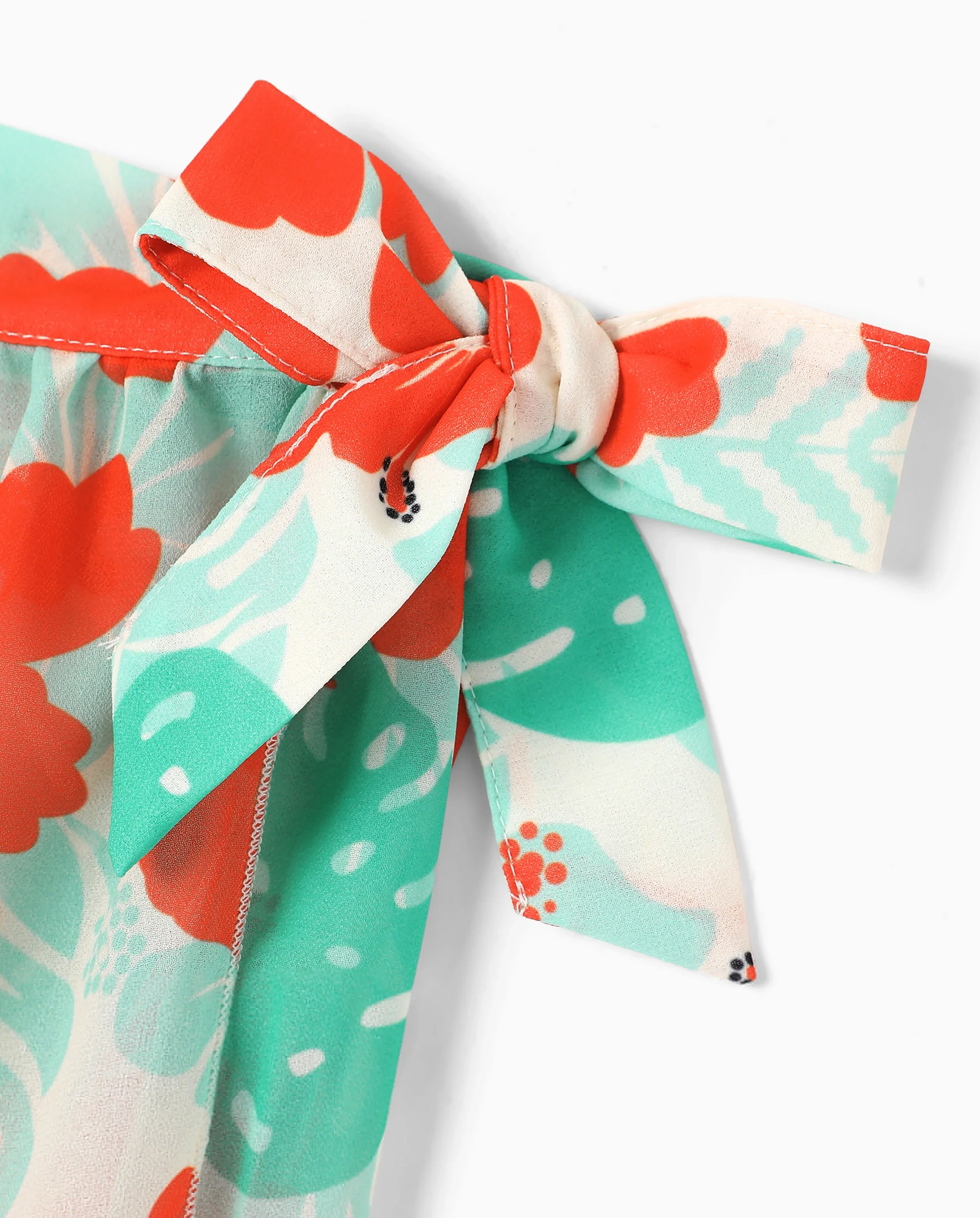 Family Matching Tropical Floral Print Swim Trunk or Ruffle Trim Bikini with Optional Beach Cover-Up Dress Orange - Image 10