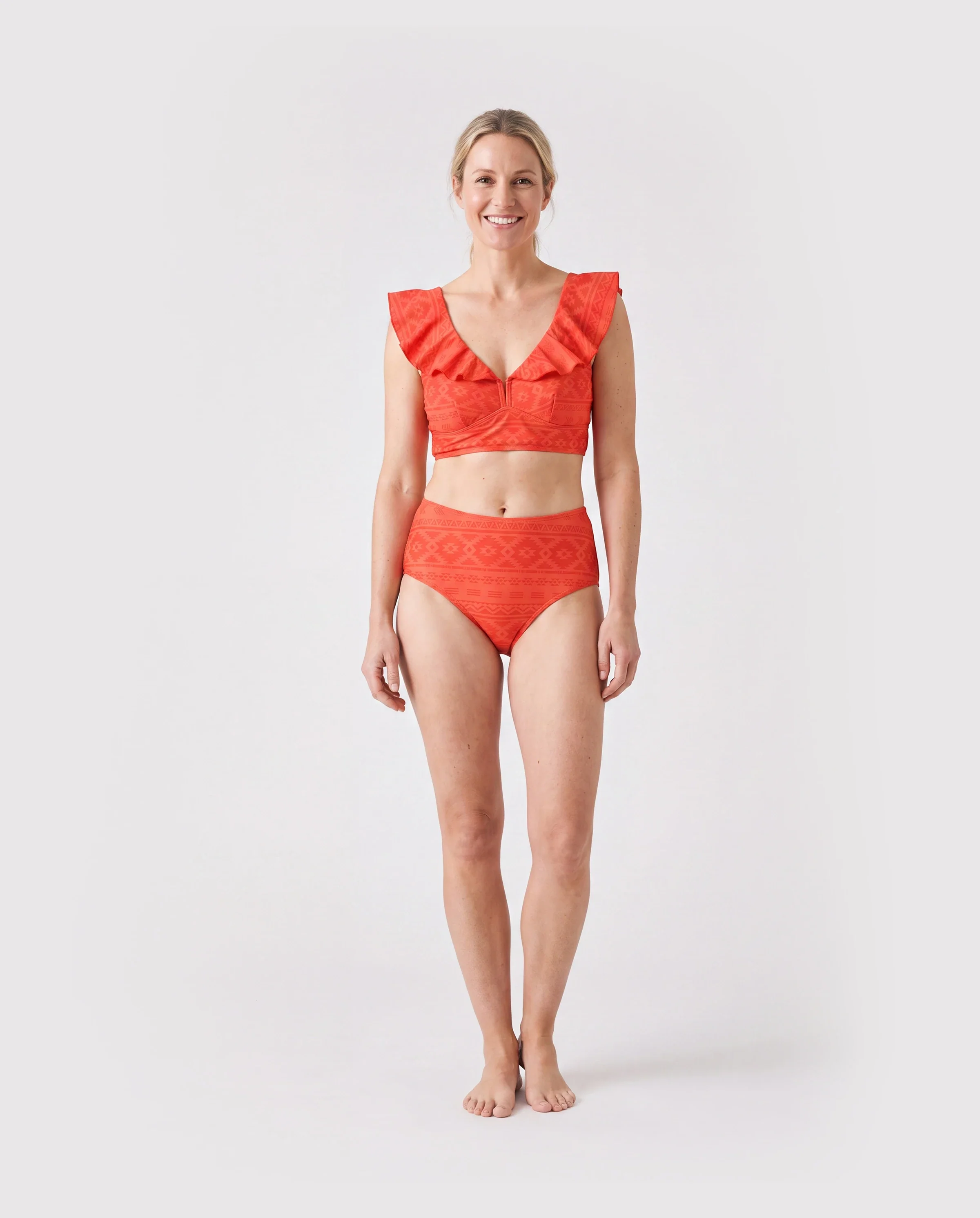 Family Matching Tropical Floral Print Swim Trunk or Ruffle Trim Bikini with Optional Beach Cover-Up Dress Orange - Image 2