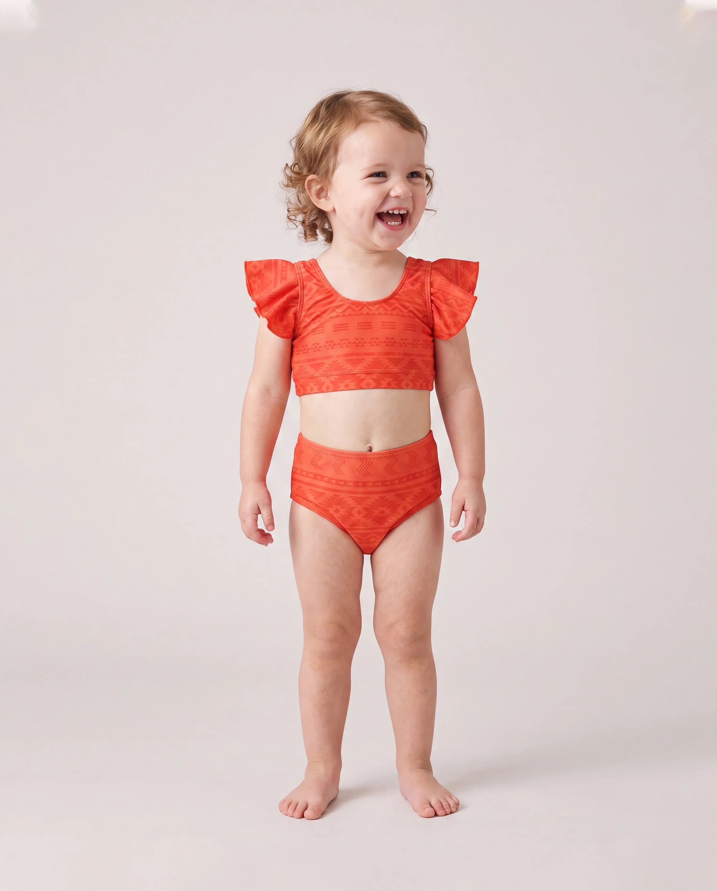 Family Matching Tropical Floral Print Swim Trunk or Ruffle Trim Bikini with Optional Beach Cover-Up Dress Orange - Image 3