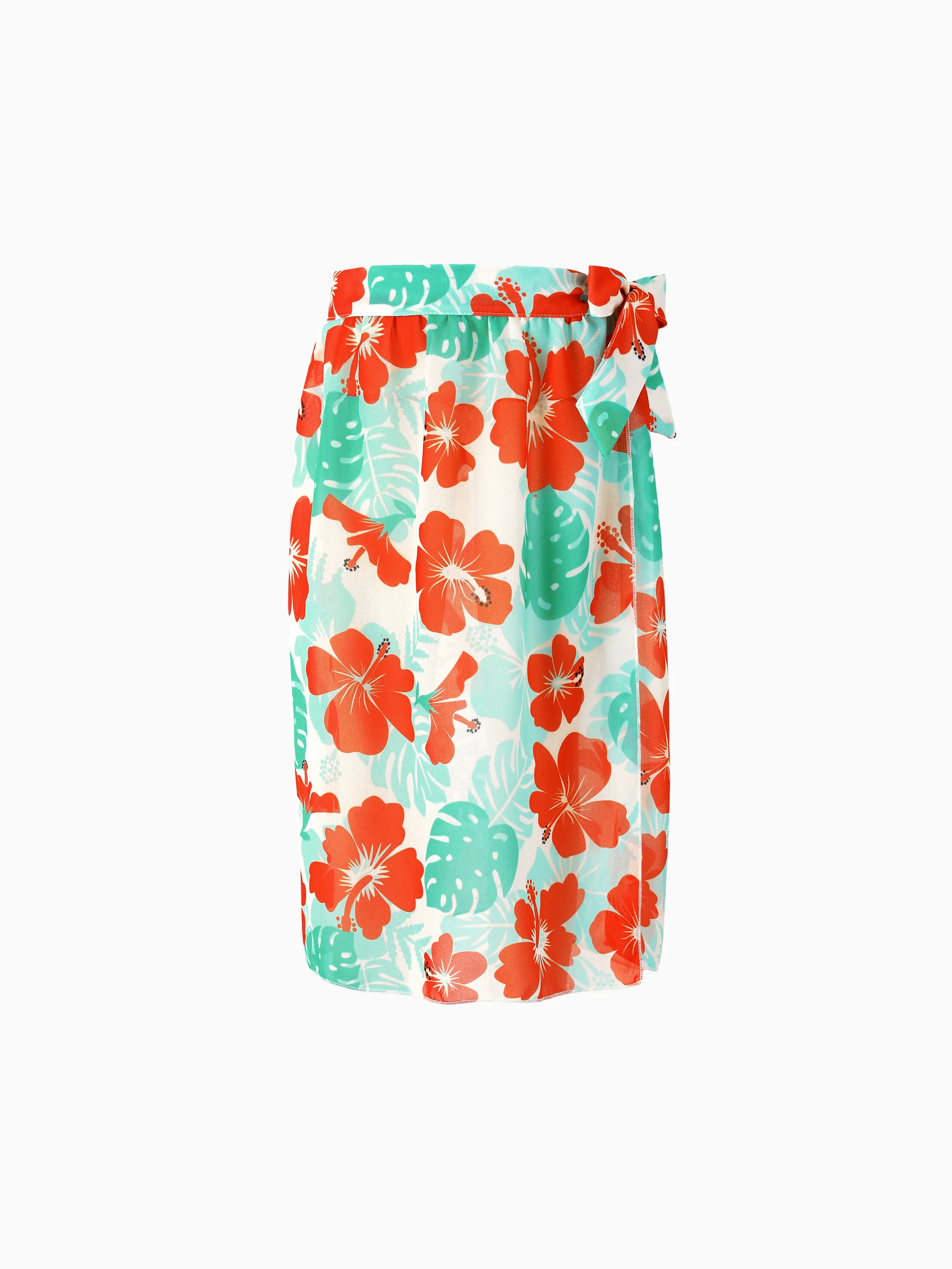 Family Matching Tropical Floral Print Swim Trunk or Ruffle Trim Bikini with Optional Beach Cover-Up Dress Orange - Image 4