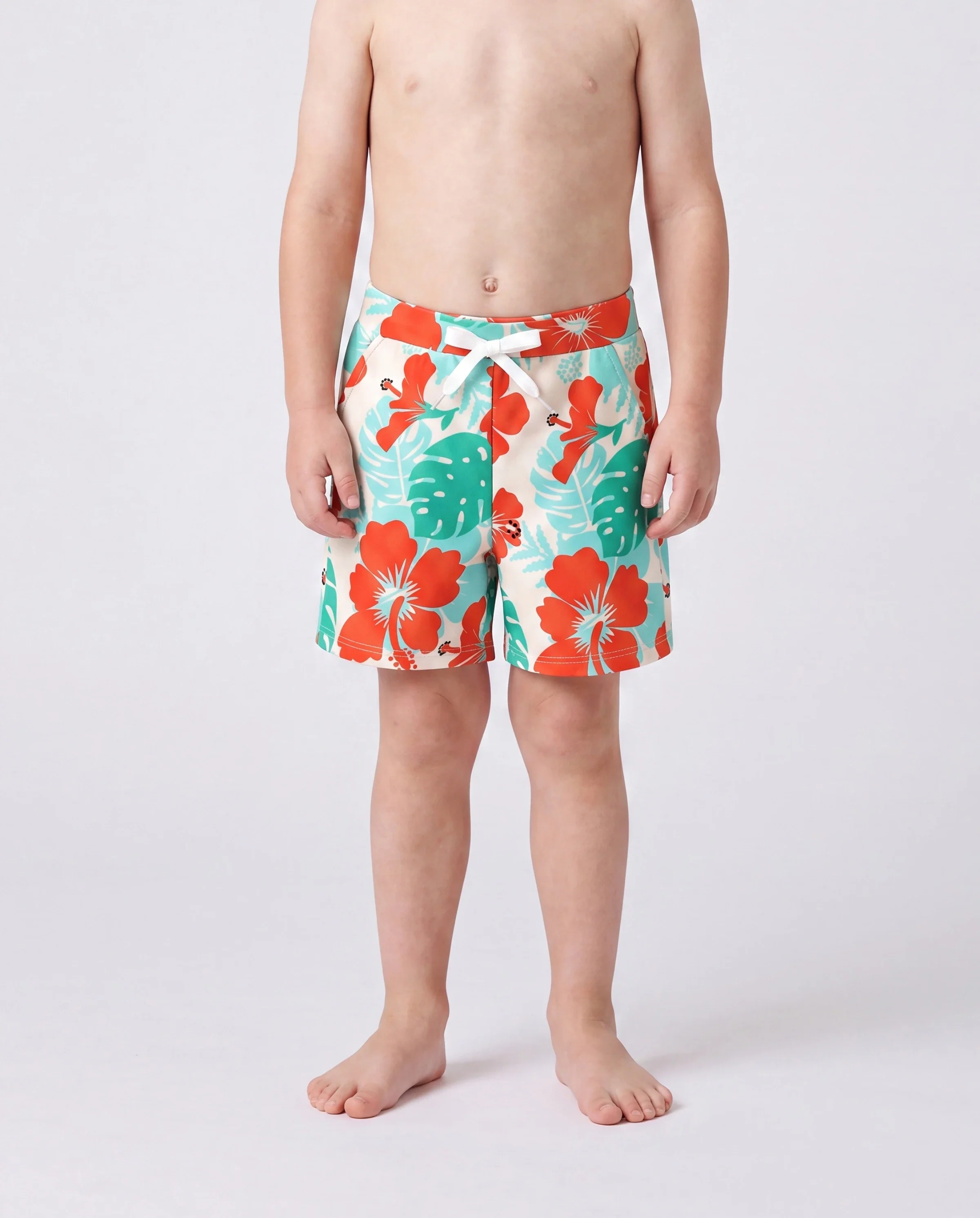Family Matching Tropical Floral Print Swim Trunk or Ruffle Trim Bikini with Optional Beach Cover-Up Dress Orange - Image 5