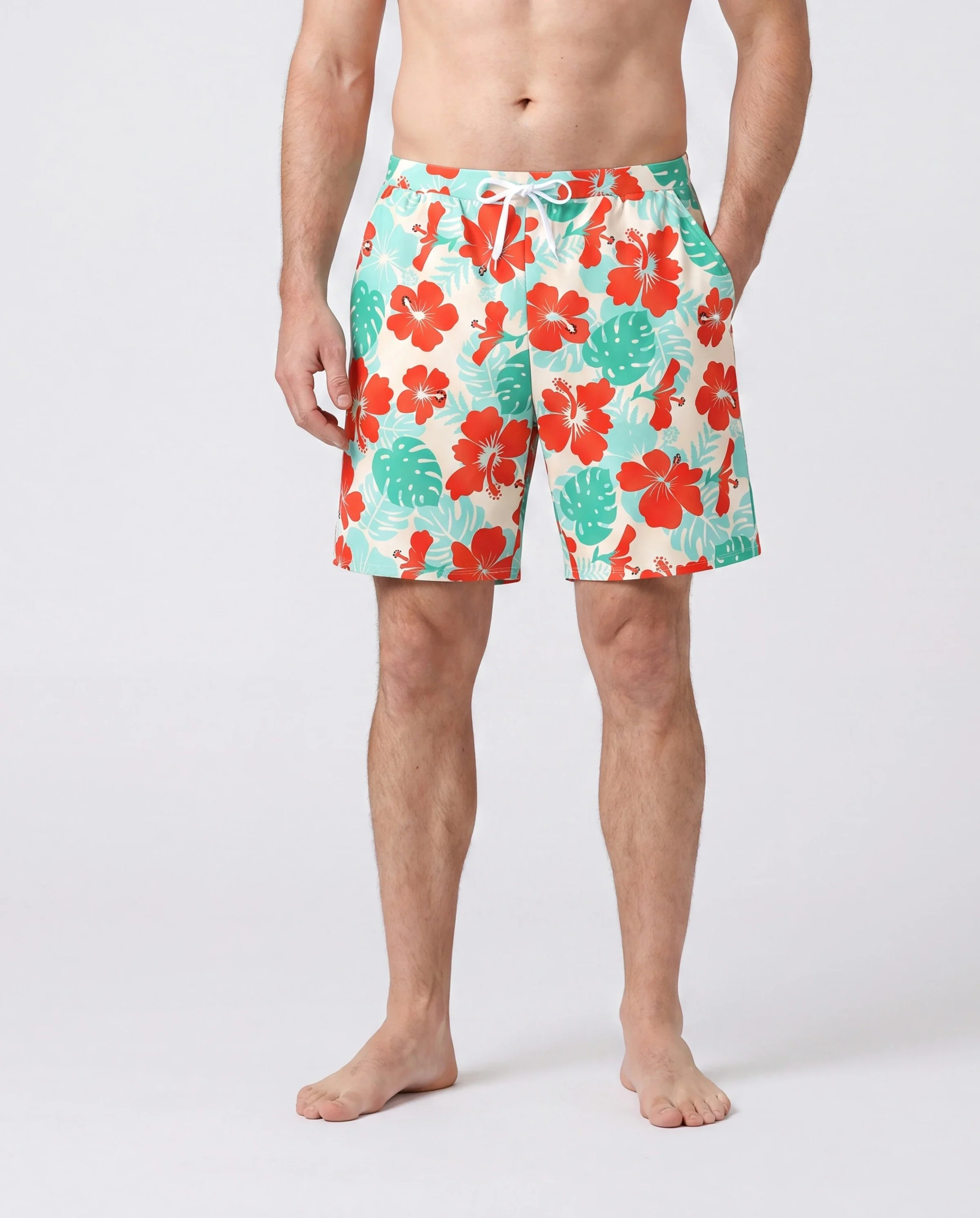 Family Matching Tropical Floral Print Swim Trunk or Ruffle Trim Bikini with Optional Beach Cover-Up Dress Orange - Image 6