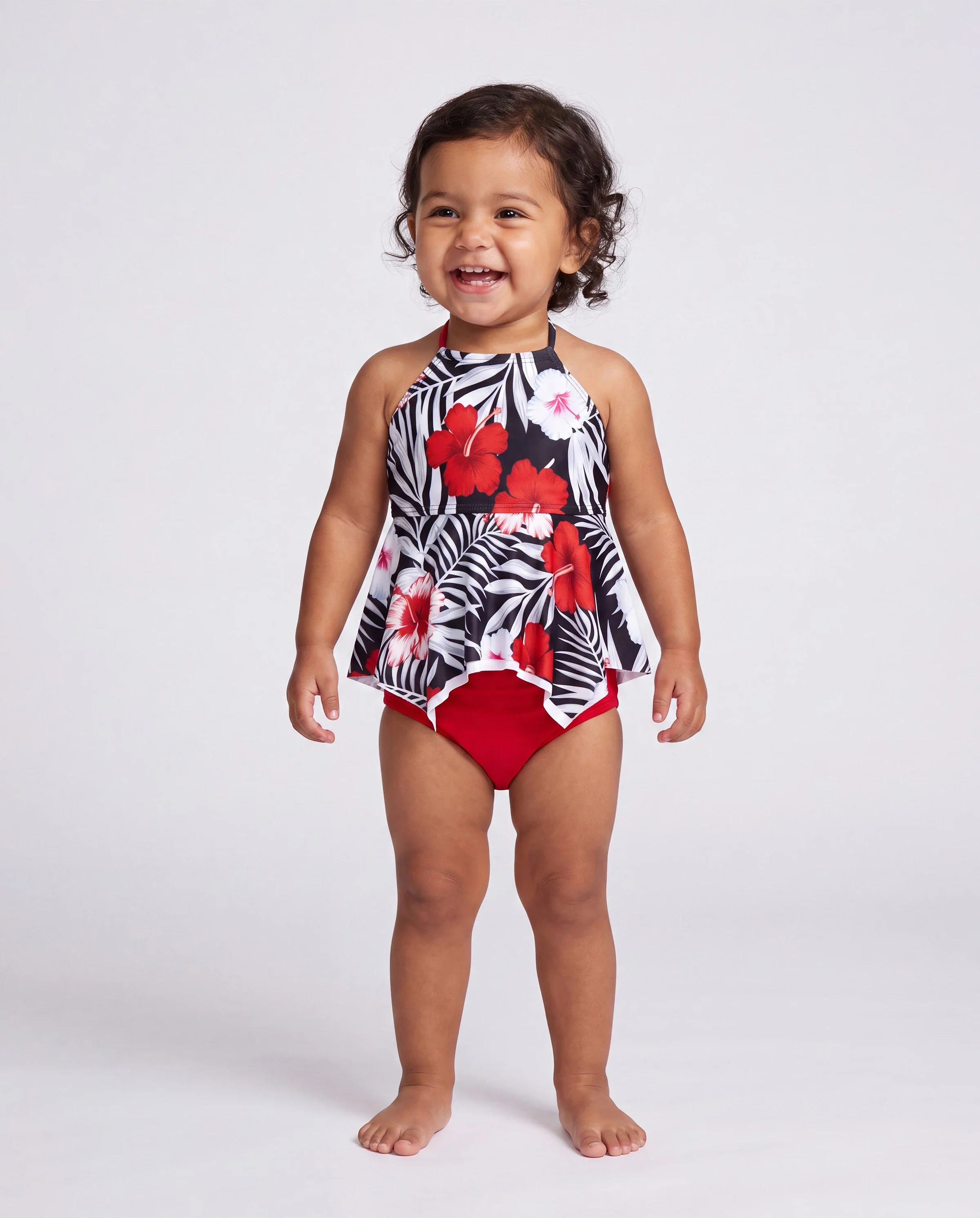 Family Matching Tropical Floral Swim Trunk or 2 Pieces Halter Swimsuit Black - Image 3