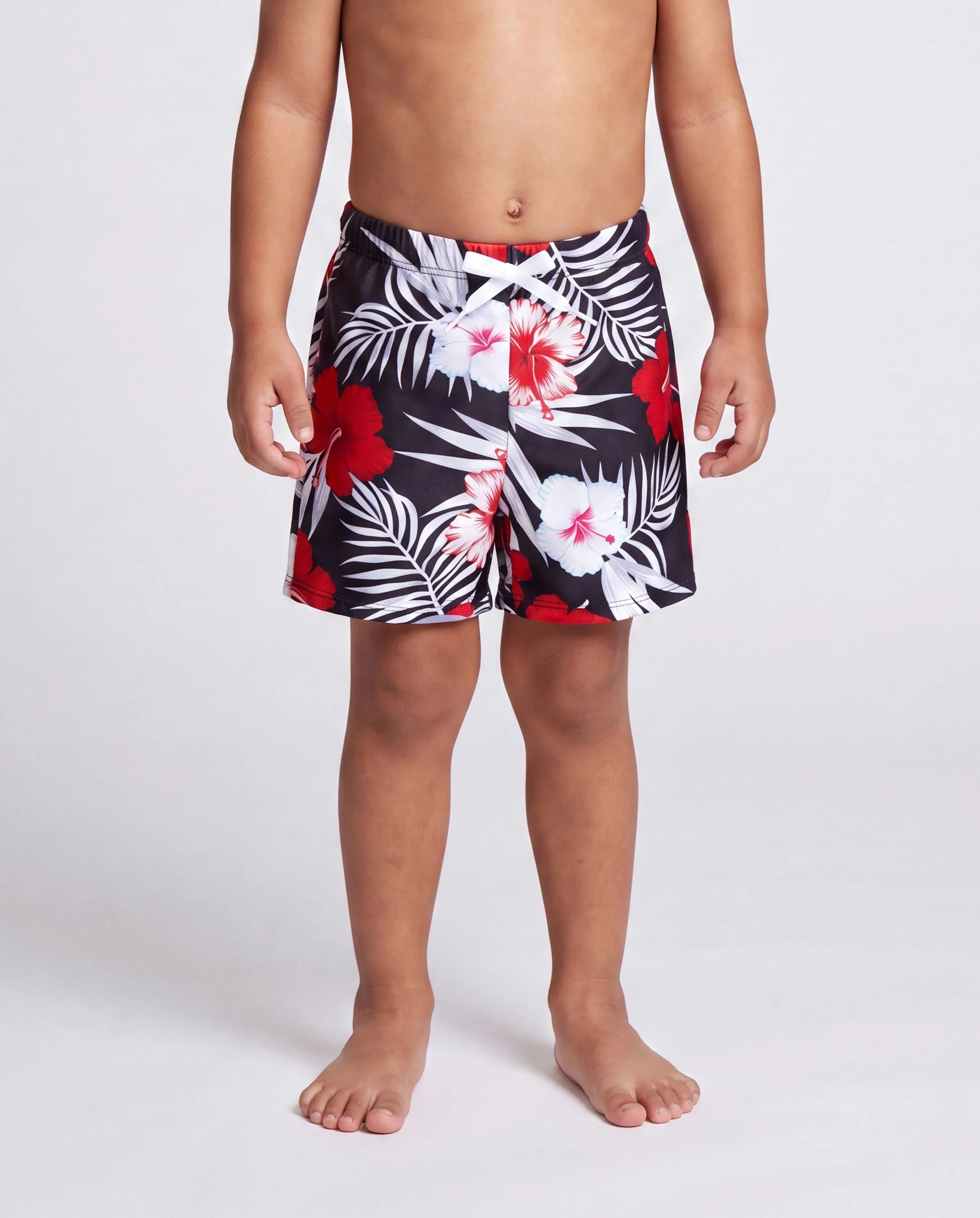 Family Matching Tropical Floral Swim Trunk or 2 Pieces Halter Swimsuit Black - Image 4
