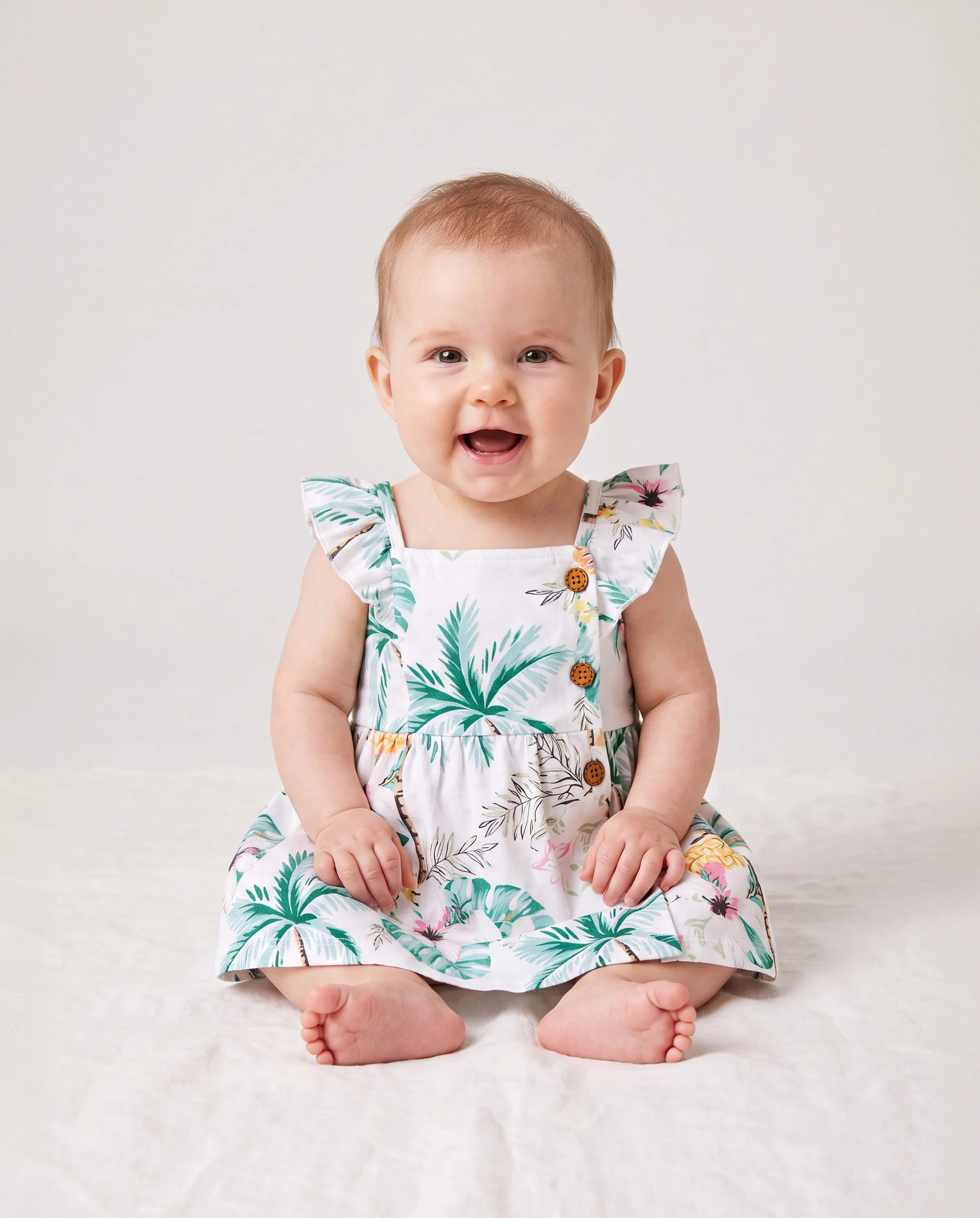 Family Matching Tropical Print Outfits Mommy & Me Tank Dress & Dad/Kids Cotton T-Shirt Set
Green - Image 4