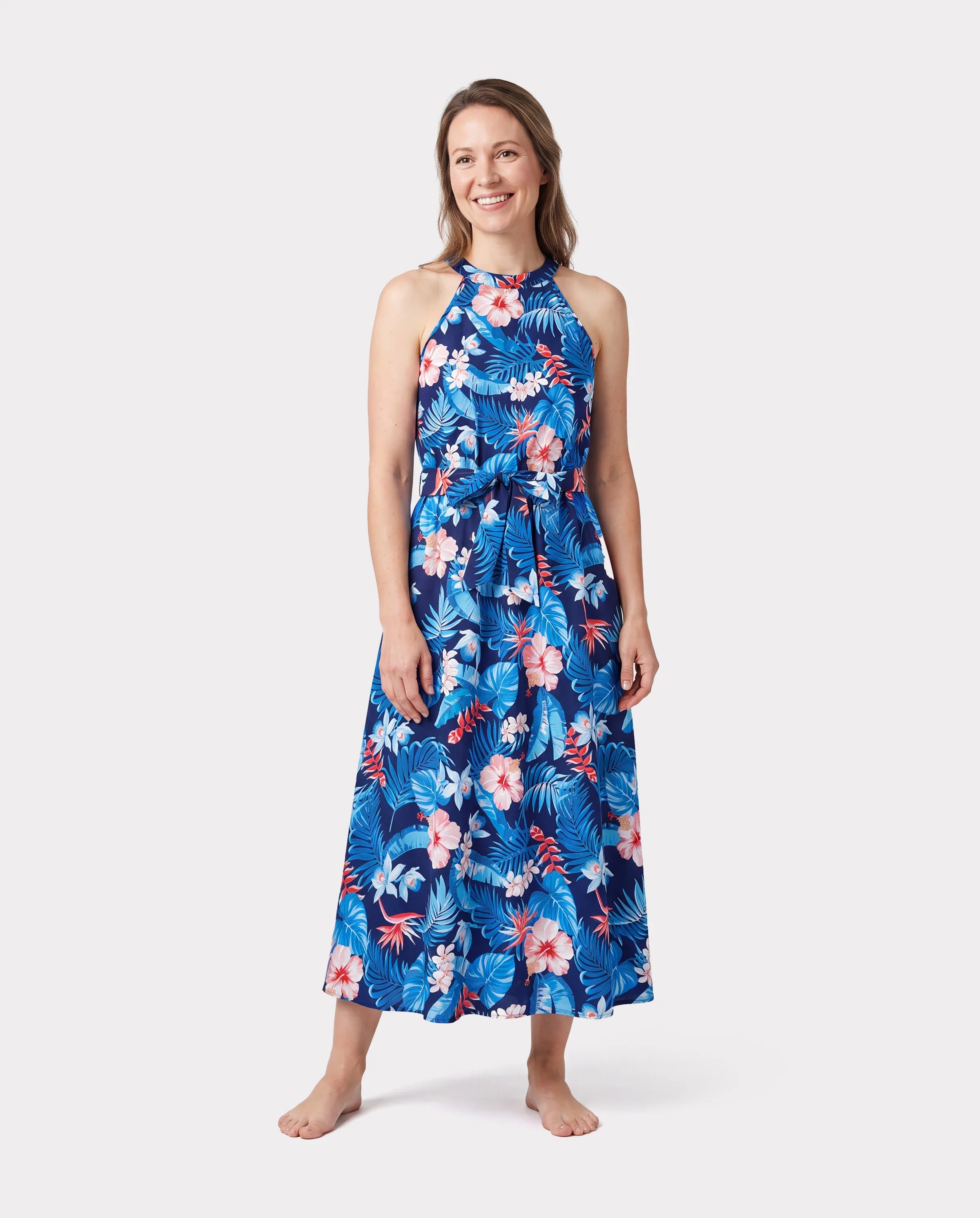 Family Matching Vacation Set Tropical Floral Print Shirt or Halter Dresses for Dad, Mom, Kids & Baby, Perfect for Summer Holidays & Family Photos Deep Blue - Image 2