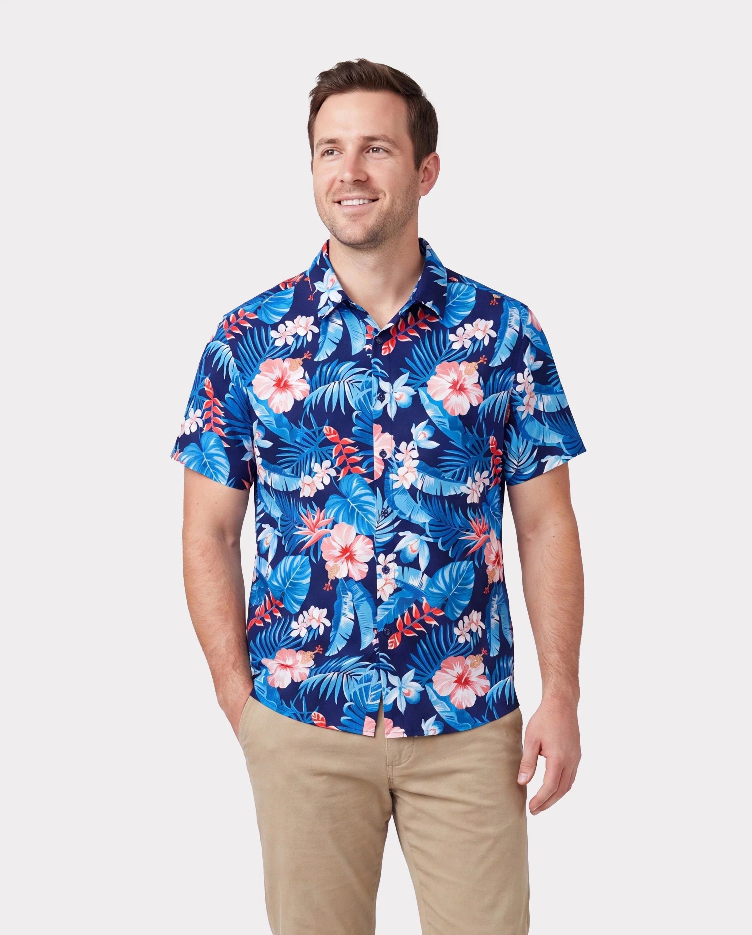 Family Matching Vacation Set Tropical Floral Print Shirt or Halter Dresses for Dad, Mom, Kids & Baby, Perfect for Summer Holidays & Family Photos Deep Blue - Image 6