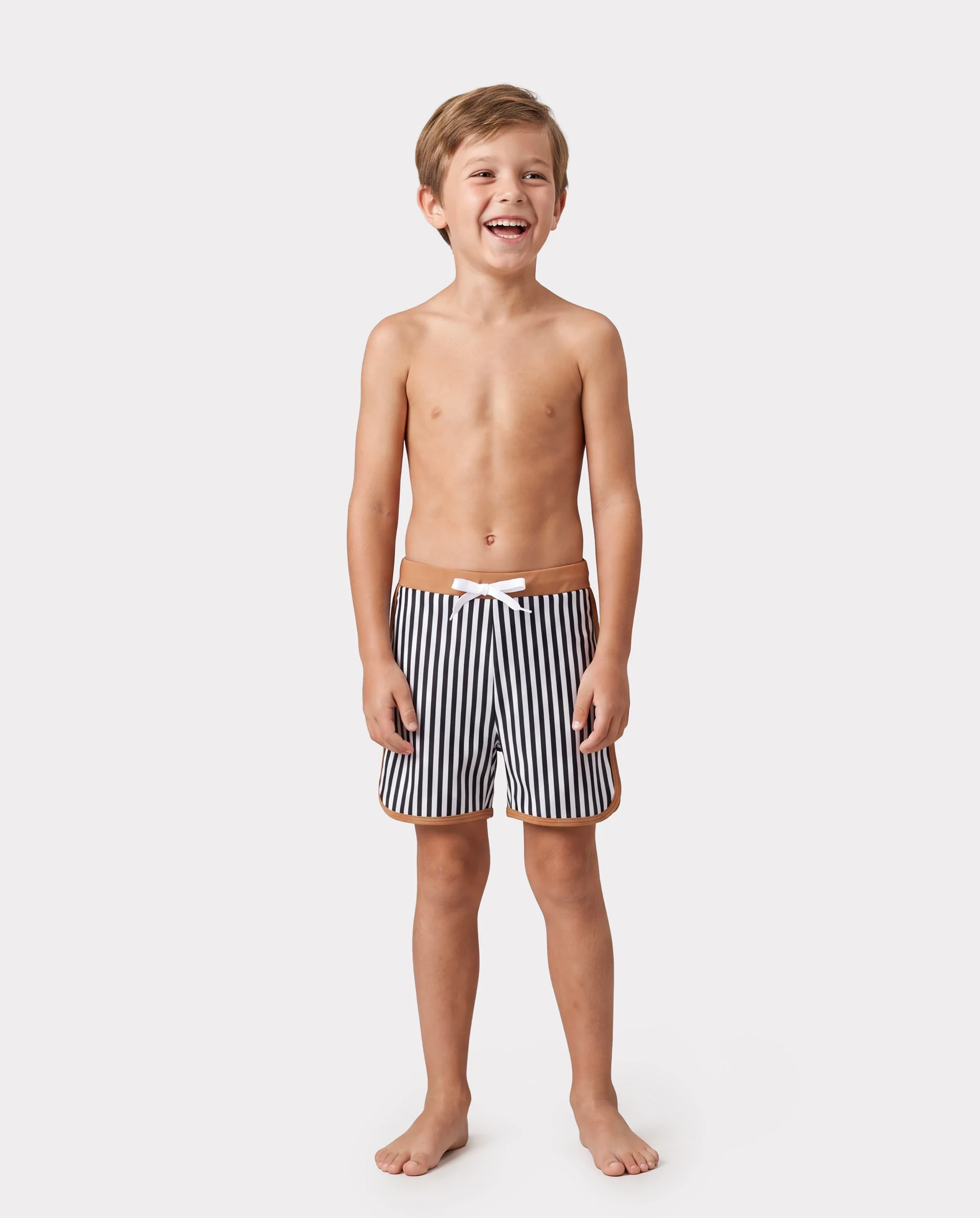 Family Matching Vertical Stripe Drawstring Swim Drunks or Besties Printed Crop Tank Bikini Khaki - Image 4