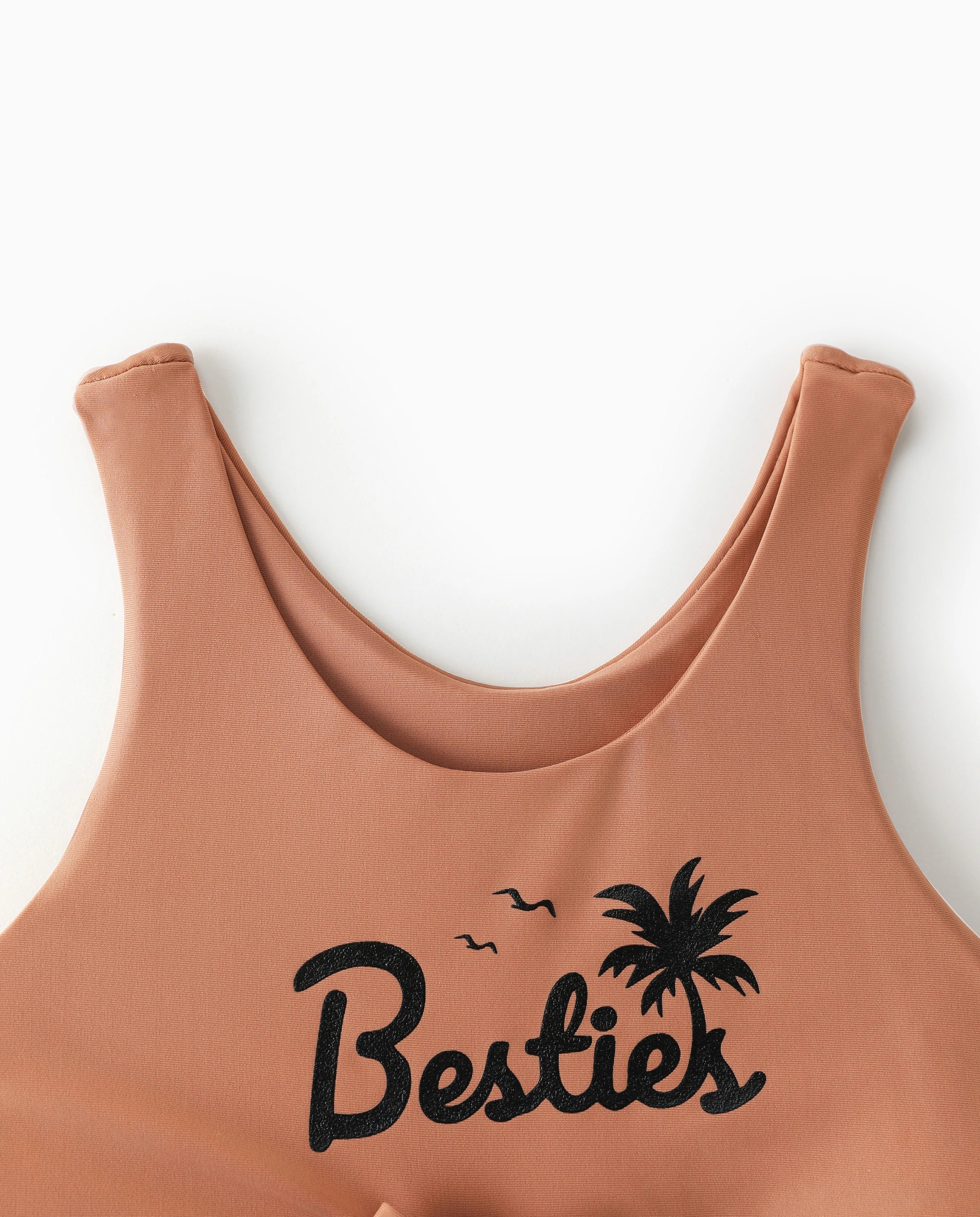Family Matching Vertical Stripe Drawstring Swim Drunks or Besties Printed Crop Tank Bikini Khaki - Image 7