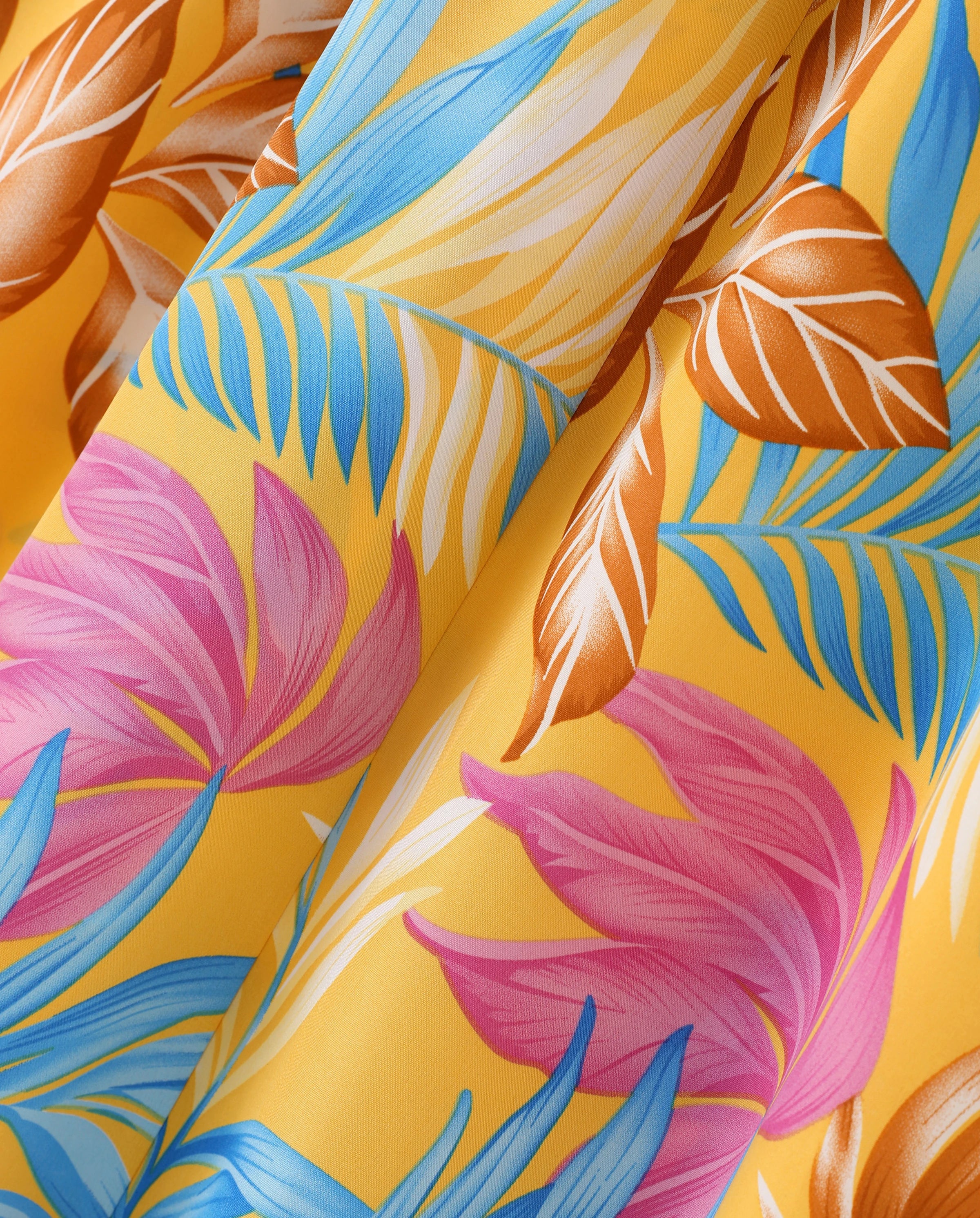 Family Matching Yellow Set Tropical Leaf Print Short-sleeve Shirt or Strap Dress Yellow - Image 7