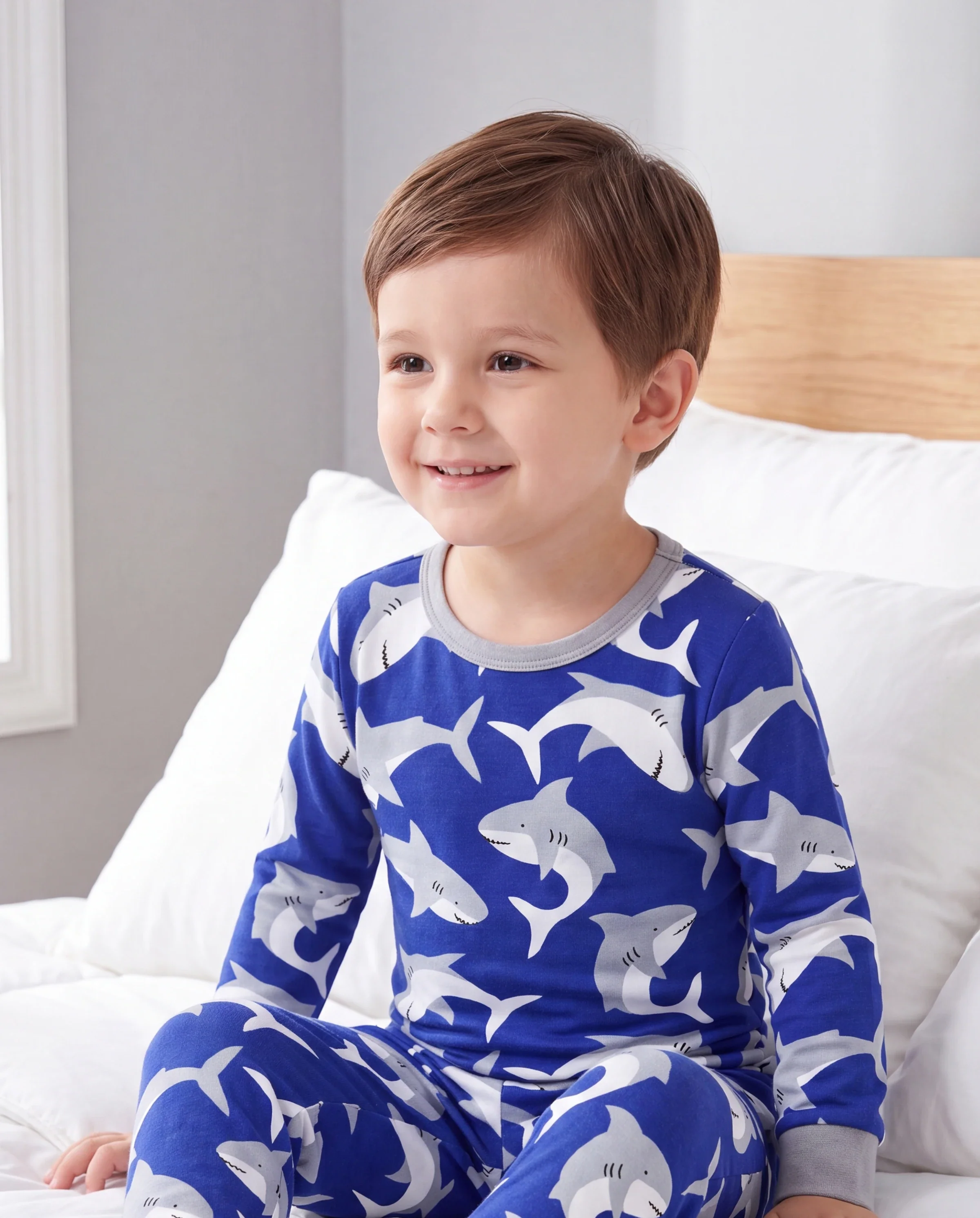 Halloween Pajamas Set with Childlike Print 2-piece Snug fit Organic Cotton Pajamas for Toddler / Kids Girls / Boys Deep Blue - Image 3