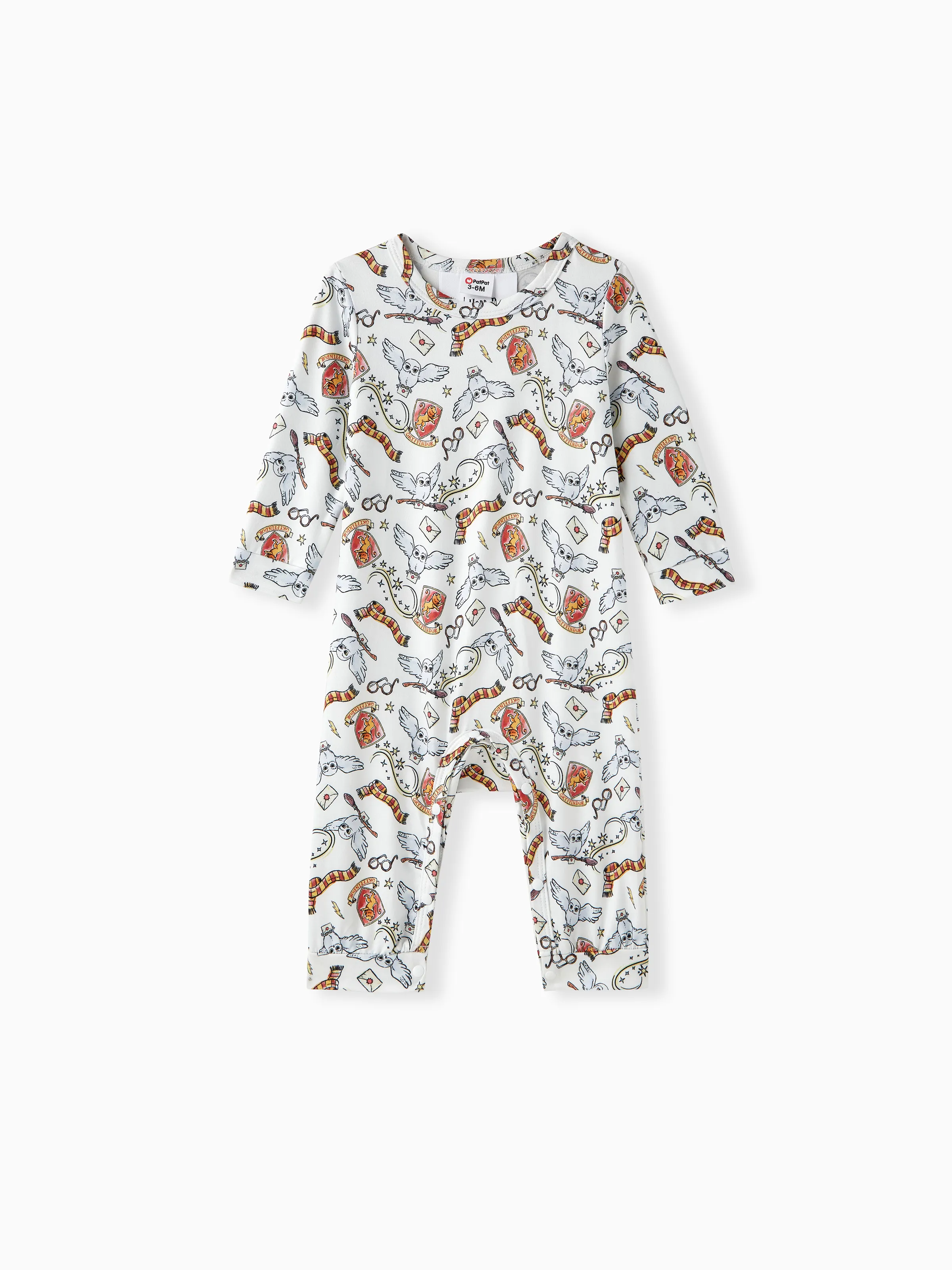 Harry Potter Baby Boy/Girl Gryffindor Owl Allover Jumpsuit White