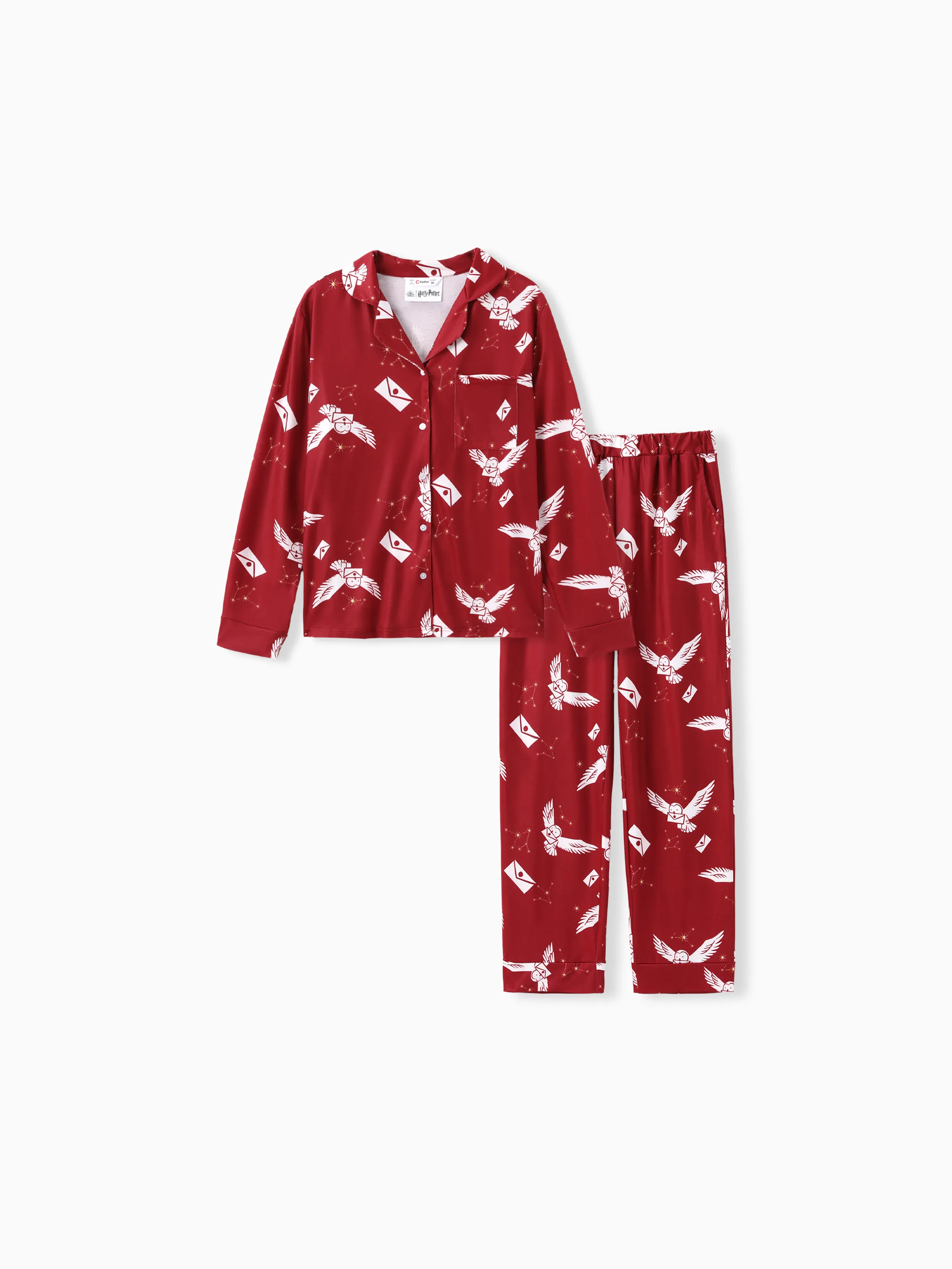 Harry Potter Family Matching 2pcs Christmas Owl Pattern Lapel Long-sleeve Pajamas Set (Flame Resistant) MultiColour - Image 2