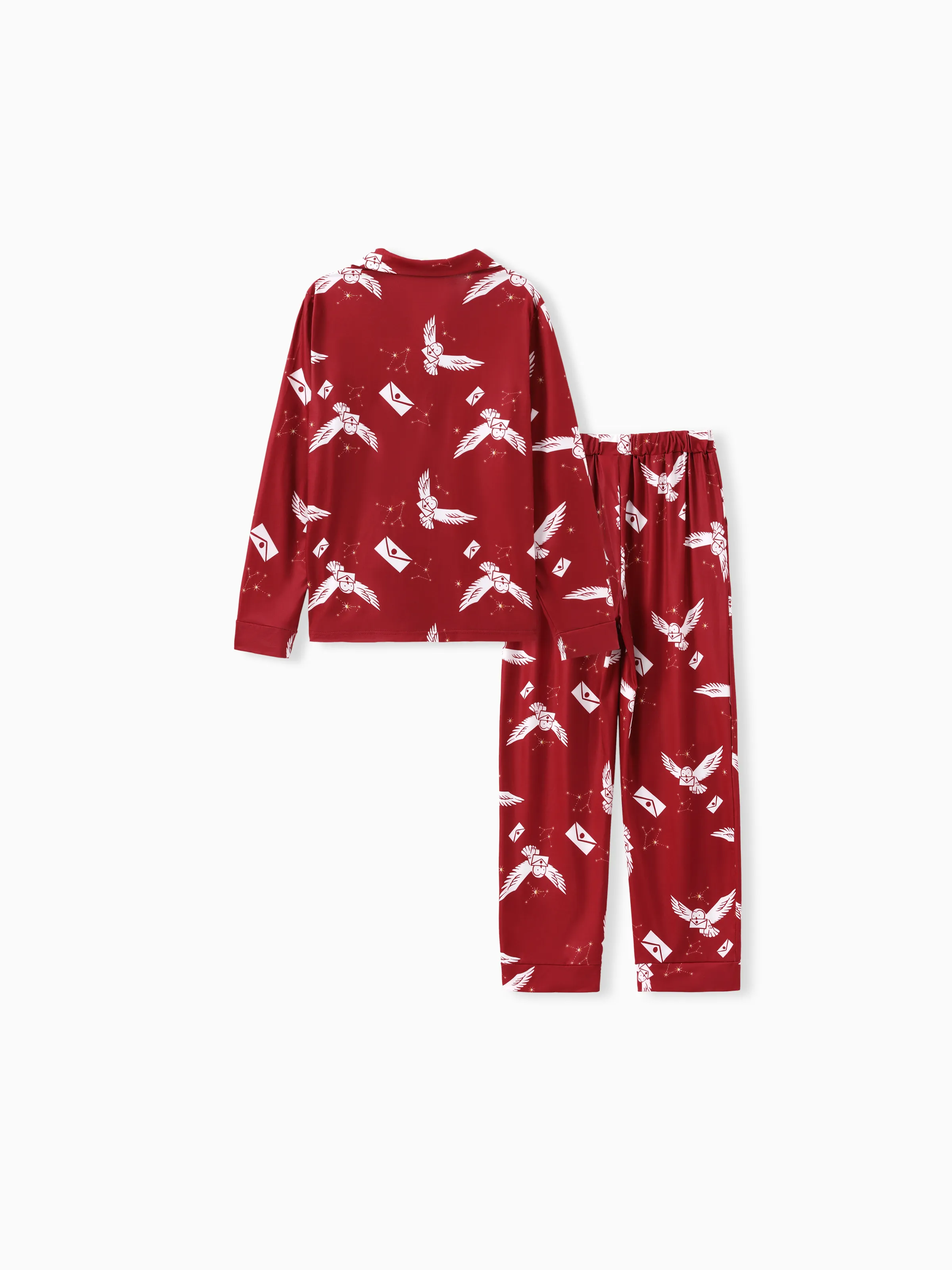 Harry Potter Family Matching 2pcs Christmas Owl Pattern Lapel Long-sleeve Pajamas Set (Flame Resistant) MultiColour - Image 3