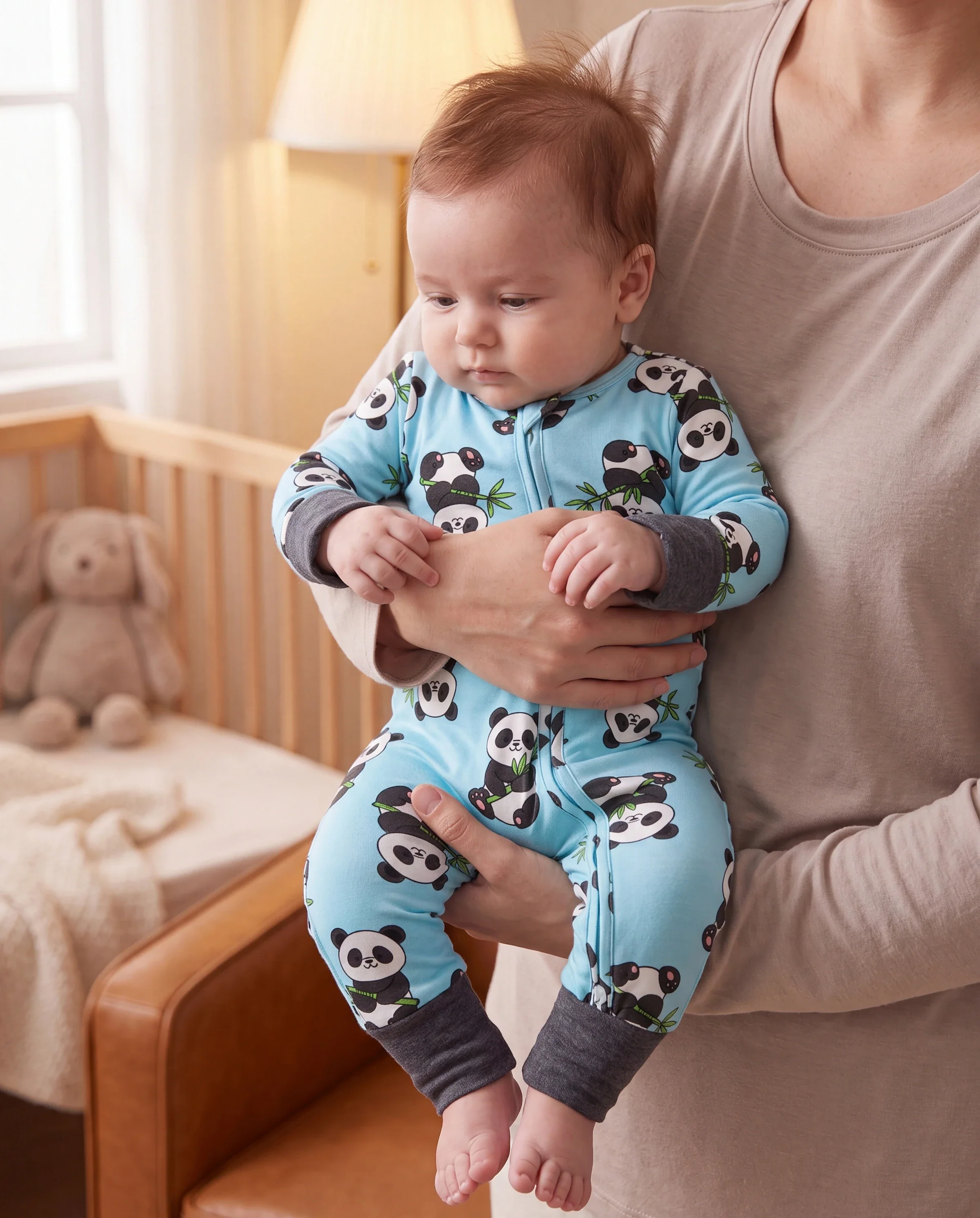 Kids Baby / Girl Bamboo Pajamas With Childlike Print (Snug-Fitting) Light Blue - Image 6