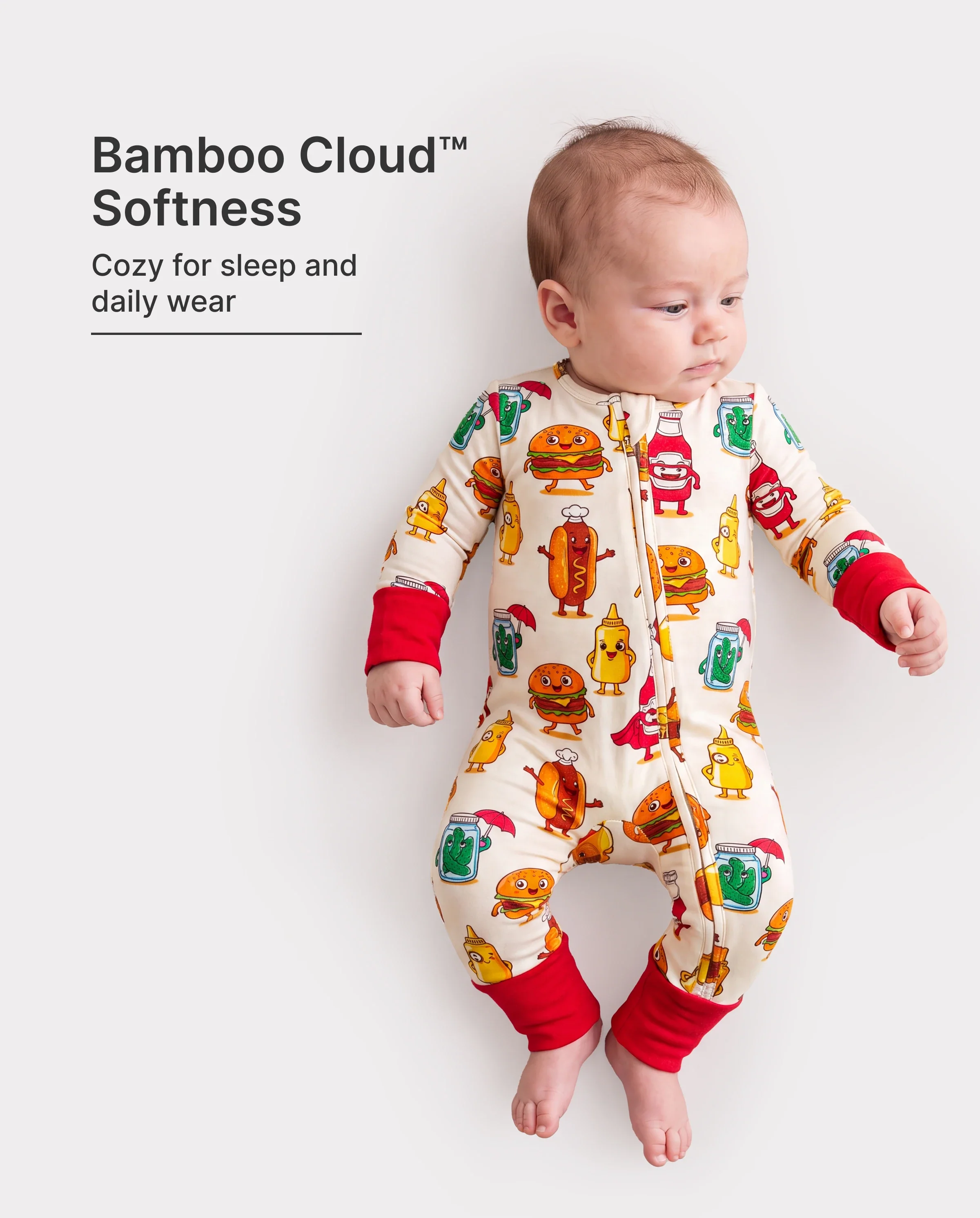 Kids Baby / Girl Bamboo Pajamas With Childlike Print (Snug-Fitting) Red