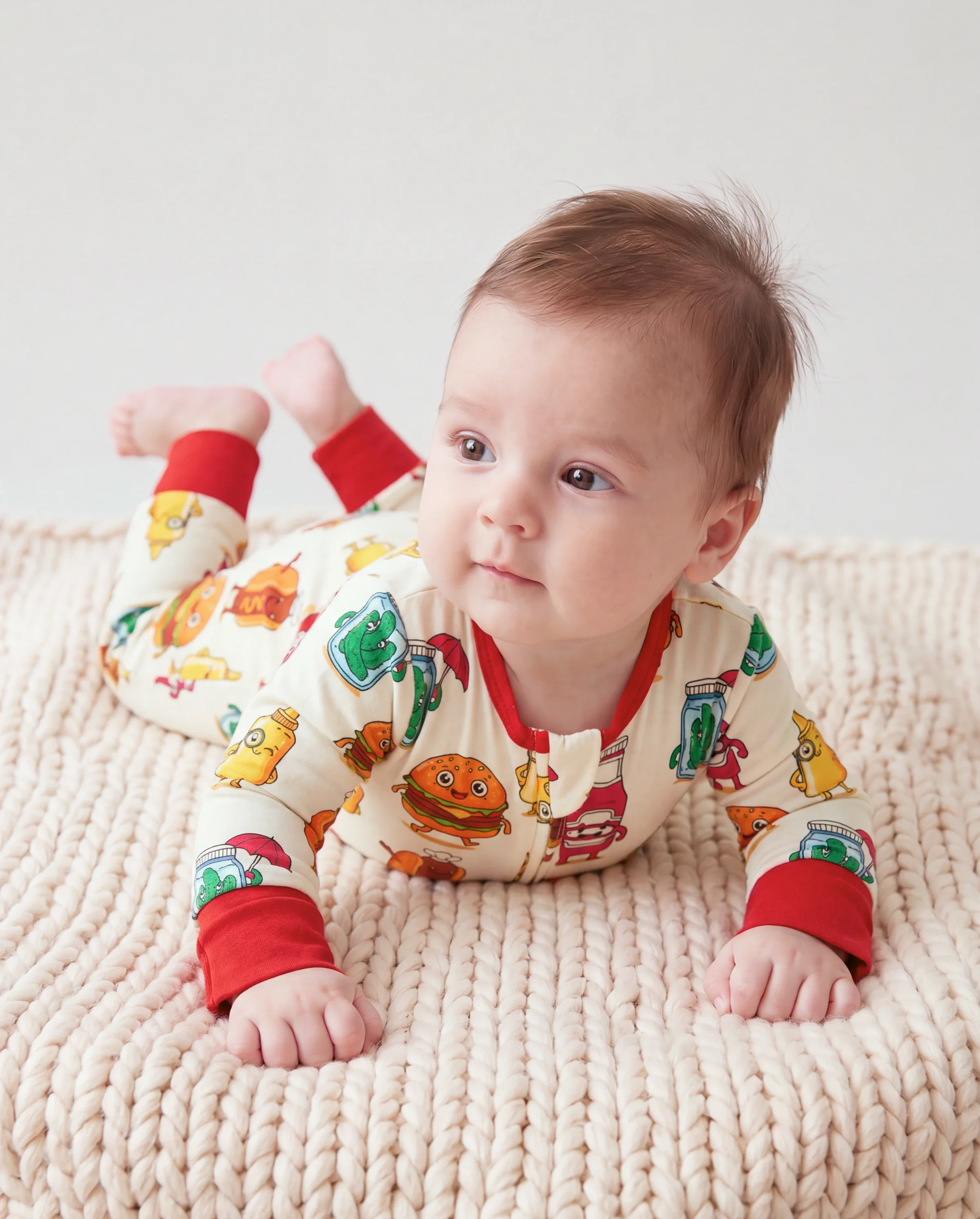 Kids Baby / Girl Bamboo Pajamas With Childlike Print (Snug-Fitting) Red - Image 2