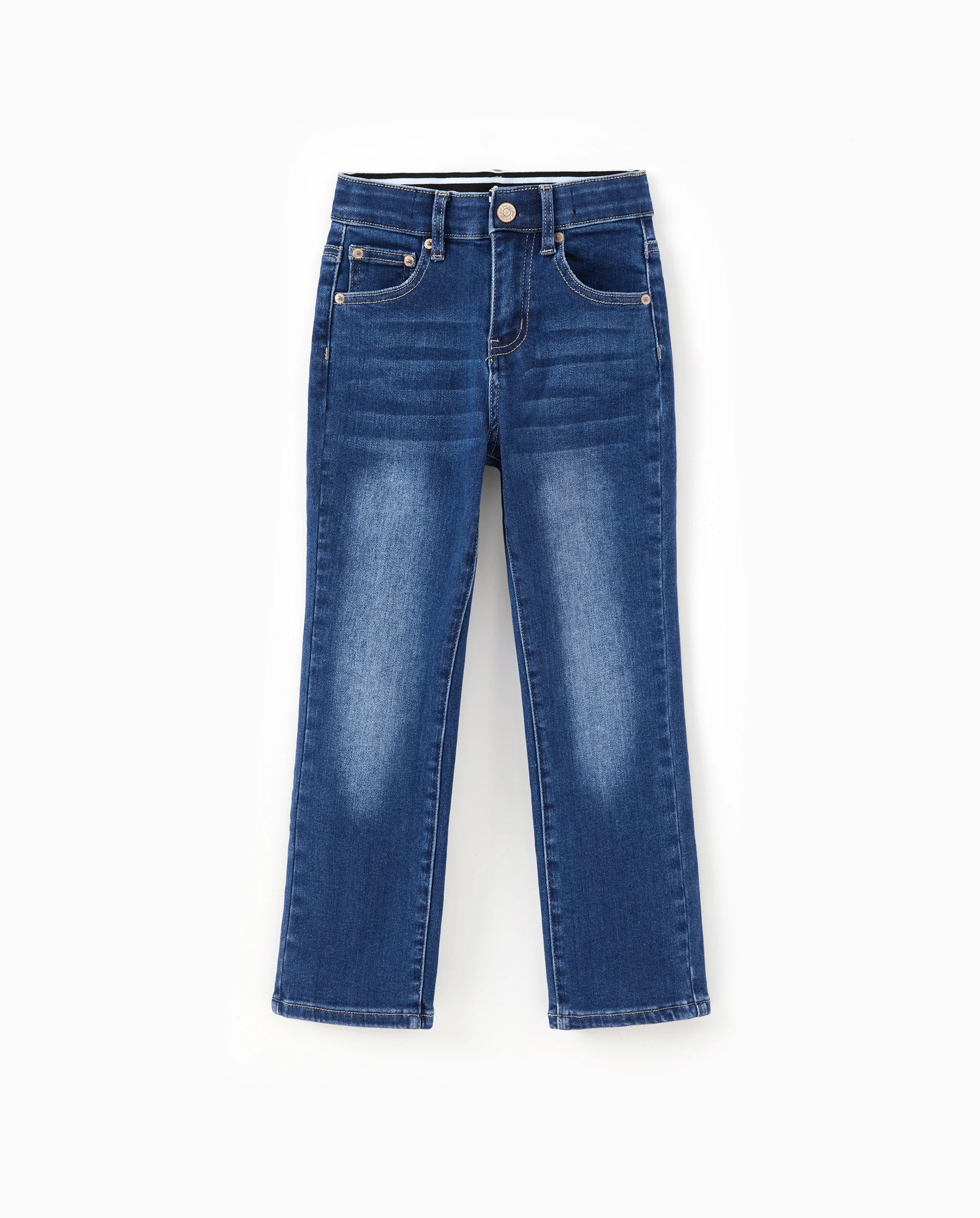 Kids Pull On Elastic Waist Denim Jeans Soft Stretch Comfortable Everyday Pants with Pockets Deep Blue - Image 5
