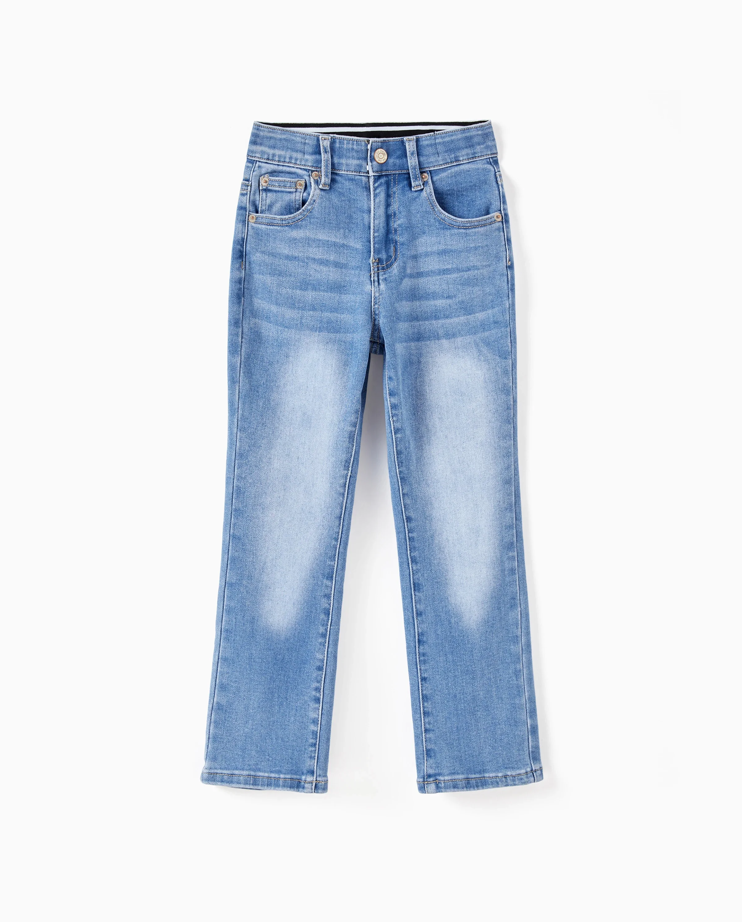 Kids Pull On Elastic Waist Denim Jeans Soft Stretch Comfortable Everyday Pants with Pockets Light Blue - Image 5