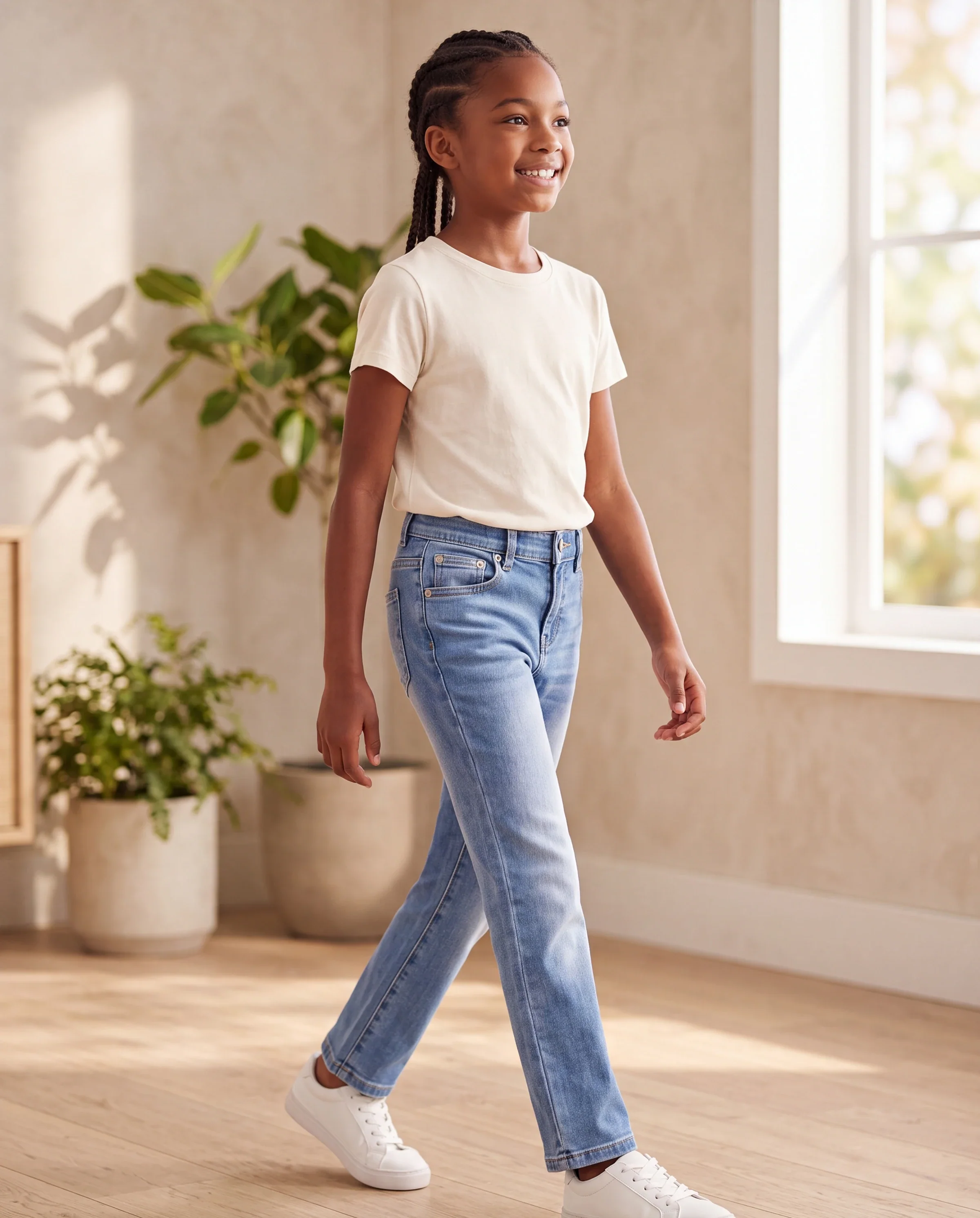 Kids Pull On Elastic Waist Denim Jeans Soft Stretch Comfortable Everyday Pants with Pockets Light Blue - Image 6