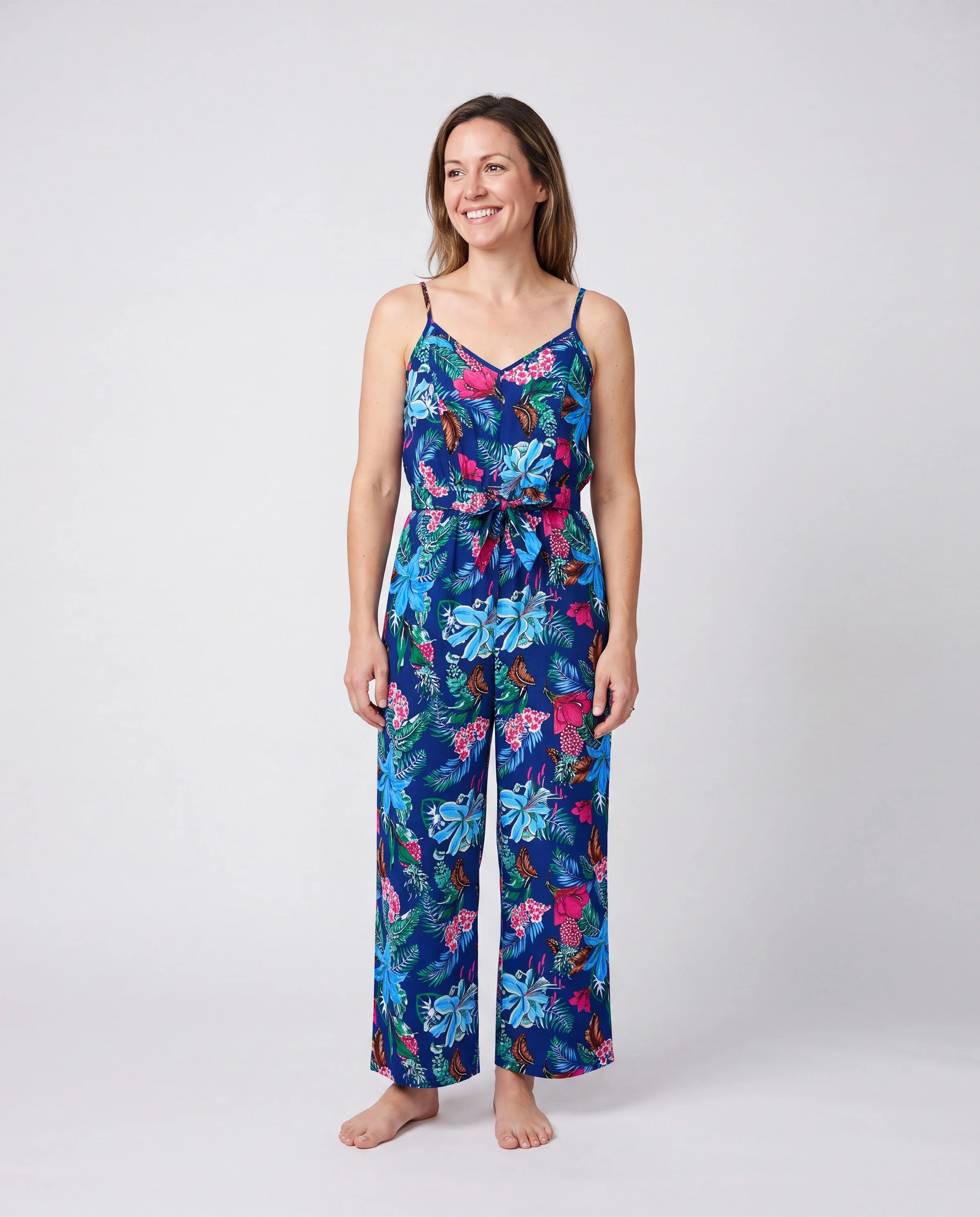 Matching Family Floral Print Sleeveless Cami Jumpsuit for Mommy & Me Deep Blue - Image 2