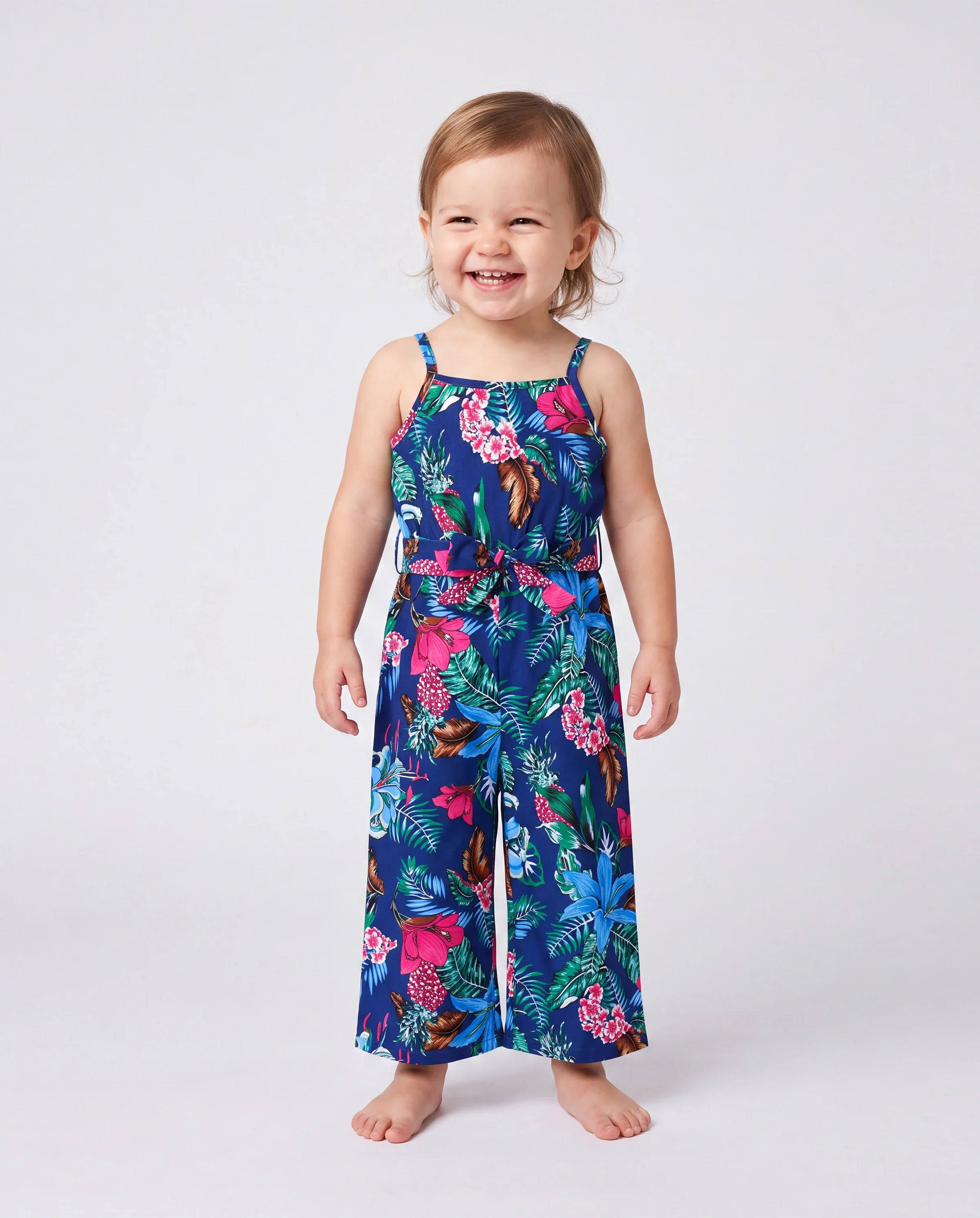 Matching Family Floral Print Sleeveless Cami Jumpsuit for Mommy & Me Deep Blue - Image 3