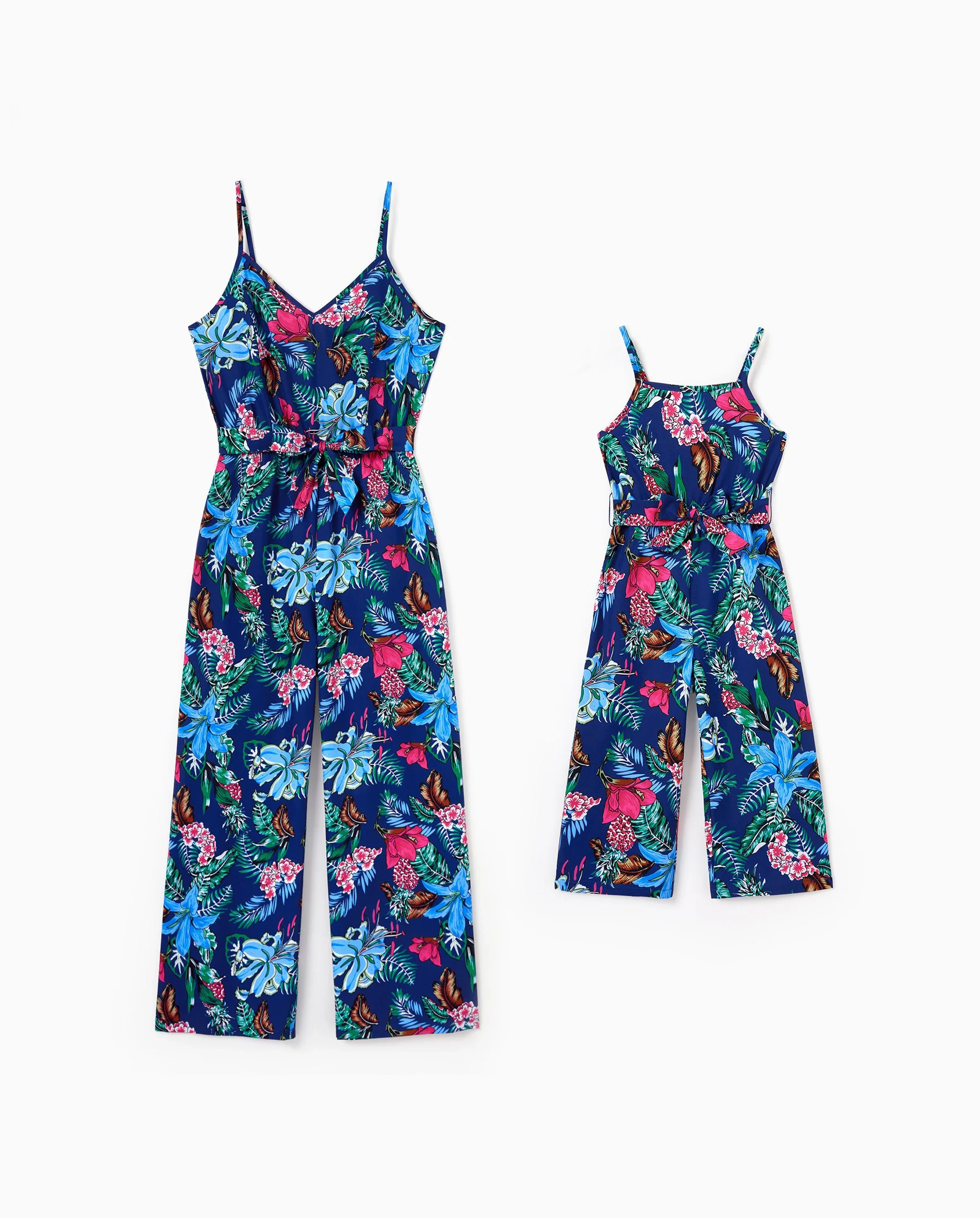 Matching Family Floral Print Sleeveless Cami Jumpsuit for Mommy & Me Deep Blue - Image 7