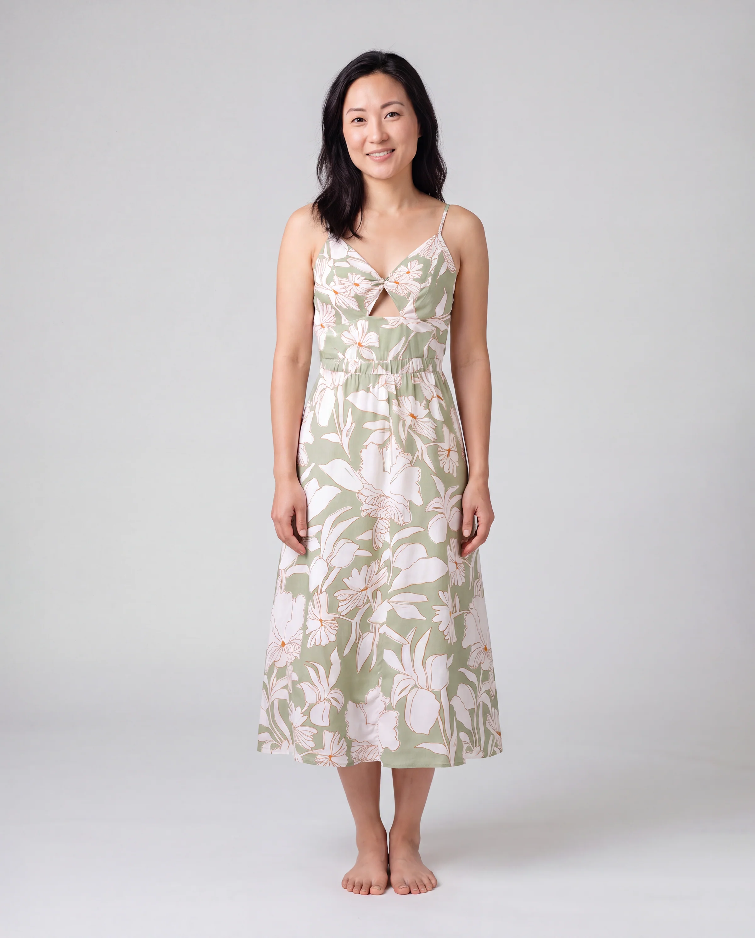 Matching Family Outfits Tropical Floral Print Strap Dress or Short-sleeve Colorblock Shirts Set Pale Green - Image 2