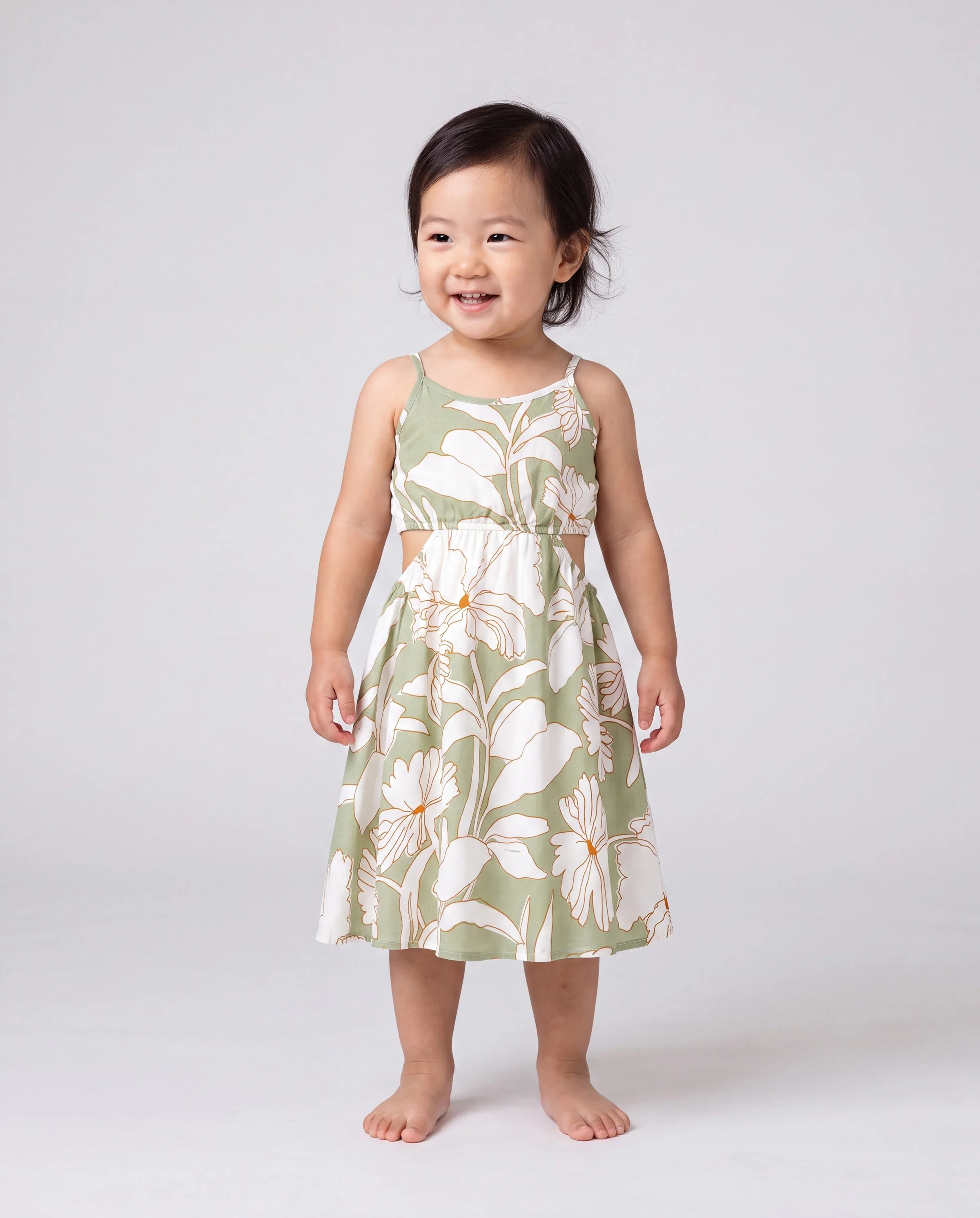 Matching Family Outfits Tropical Floral Print Strap Dress or Short-sleeve Colorblock Shirts Set Pale Green - Image 3