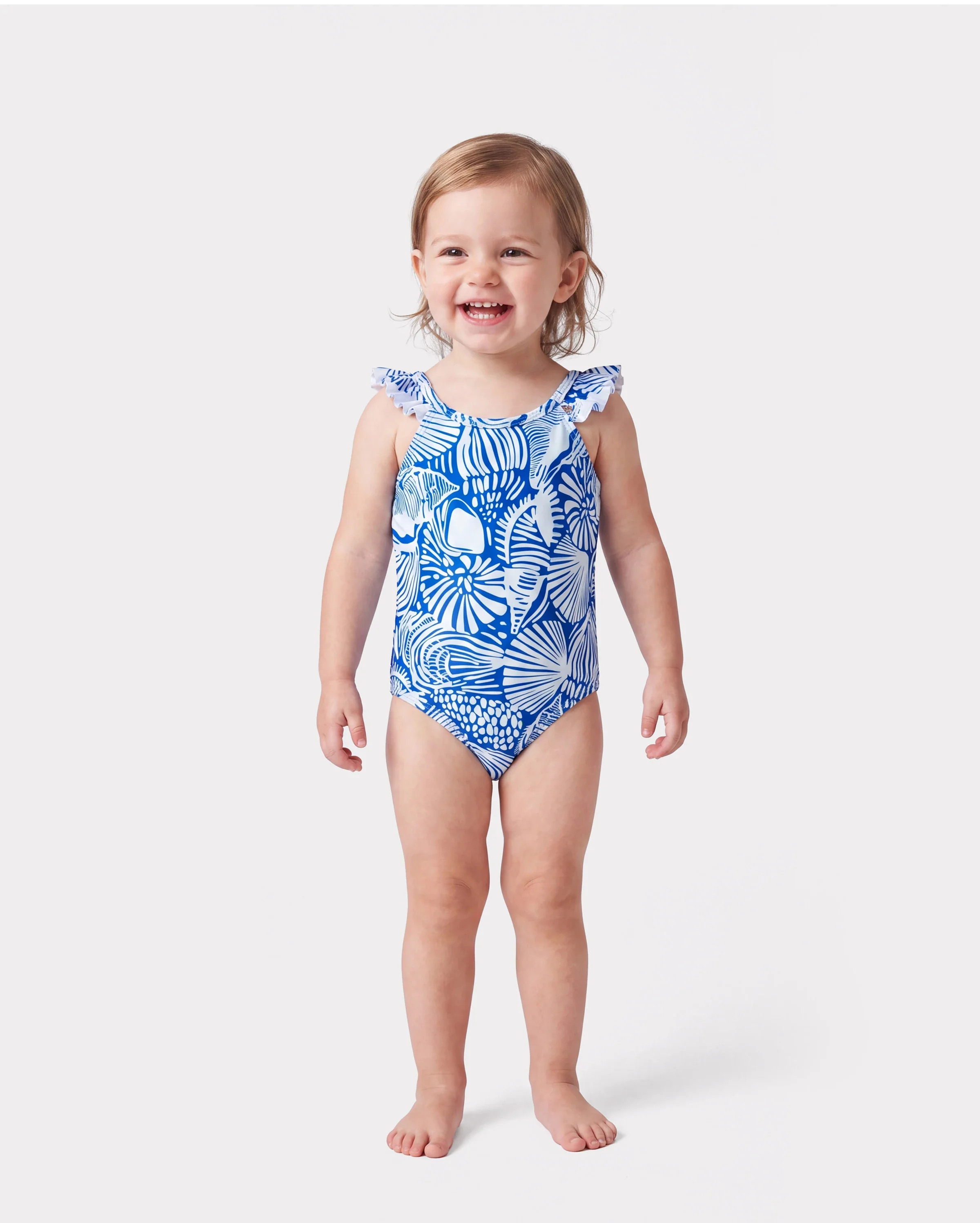 Matching Family Shell Print Swimwear Floral two-piece Bikini & Swim Shorts Set for Mom, Dad, & Kids, Perfect for Beach Days & Pool Parties Blue - Image 3