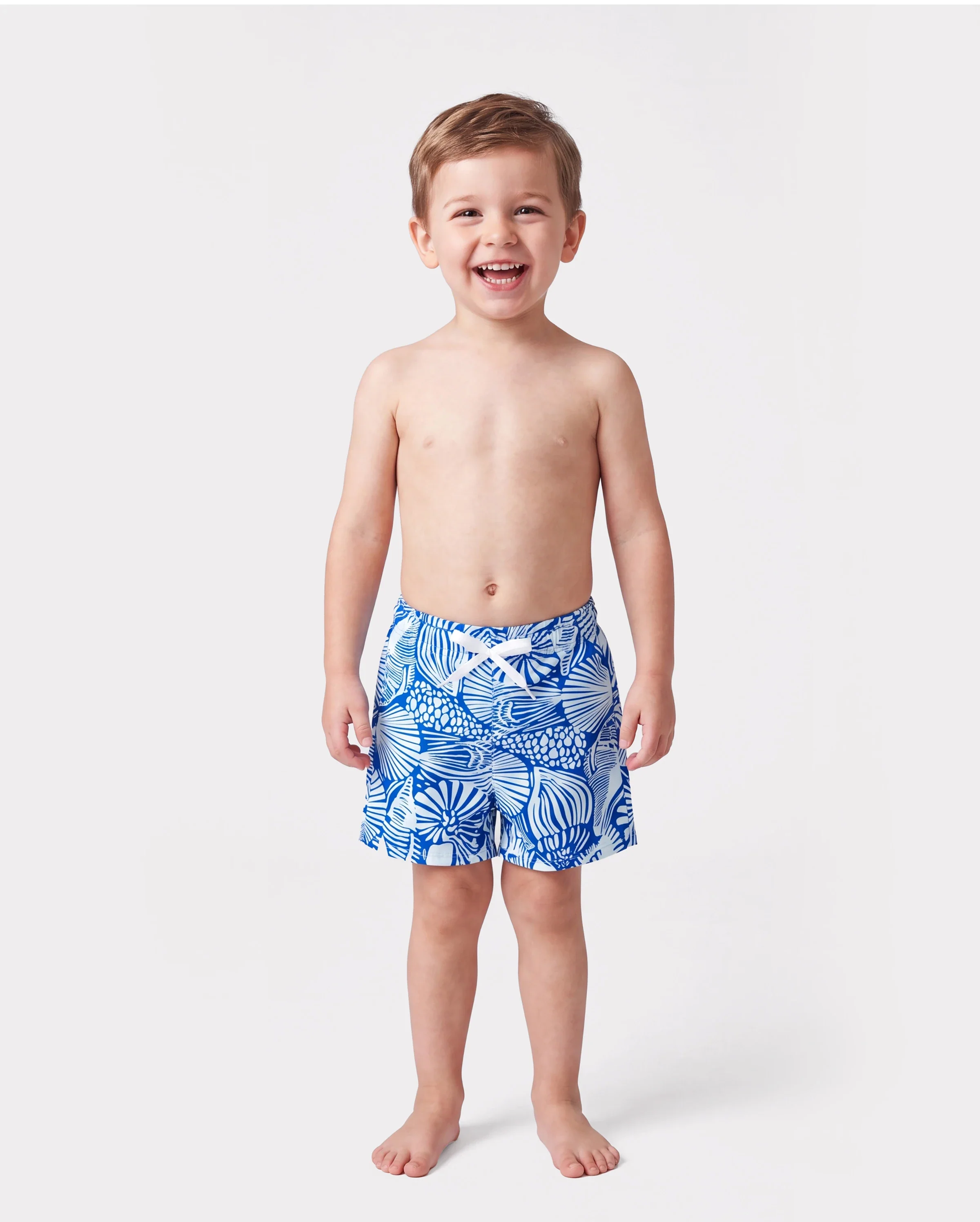 Matching Family Shell Print Swimwear Floral two-piece Bikini & Swim Shorts Set for Mom, Dad, & Kids, Perfect for Beach Days & Pool Parties Blue - Image 5