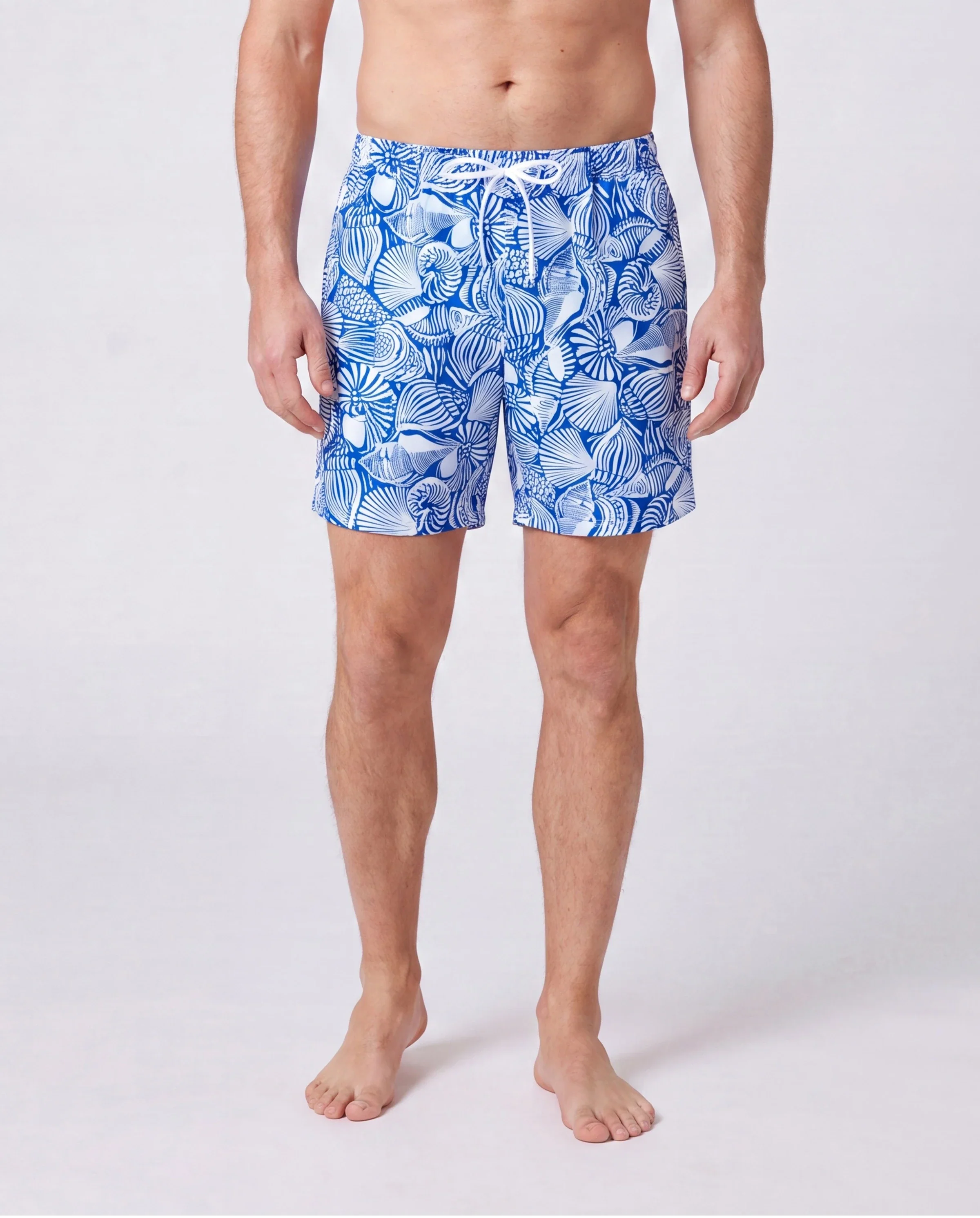 Matching Family Shell Print Swimwear Floral two-piece Bikini & Swim Shorts Set for Mom, Dad, & Kids, Perfect for Beach Days & Pool Parties Blue - Image 6