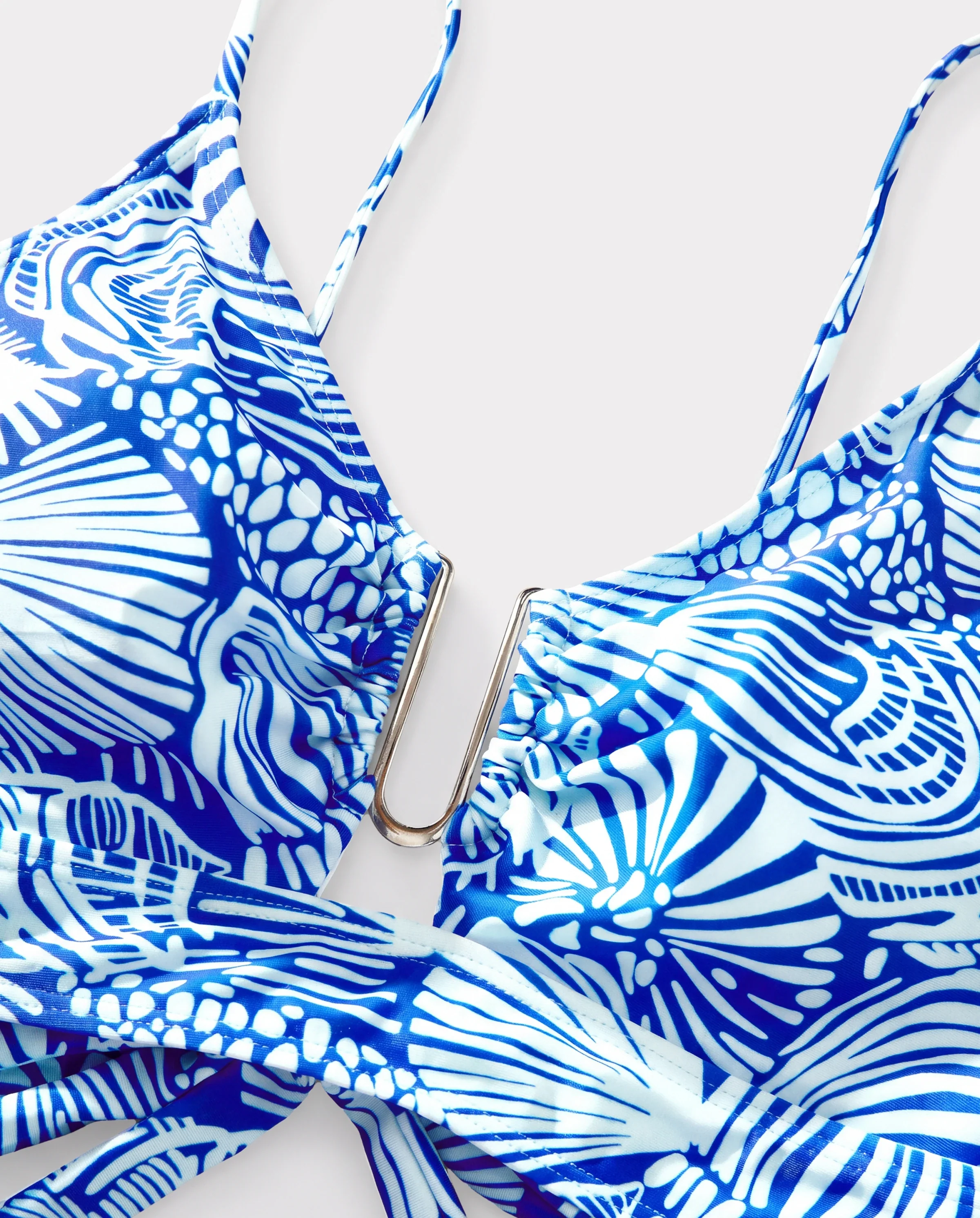 Matching Family Shell Print Swimwear Floral two-piece Bikini & Swim Shorts Set for Mom, Dad, & Kids, Perfect for Beach Days & Pool Parties Blue - Image 9
