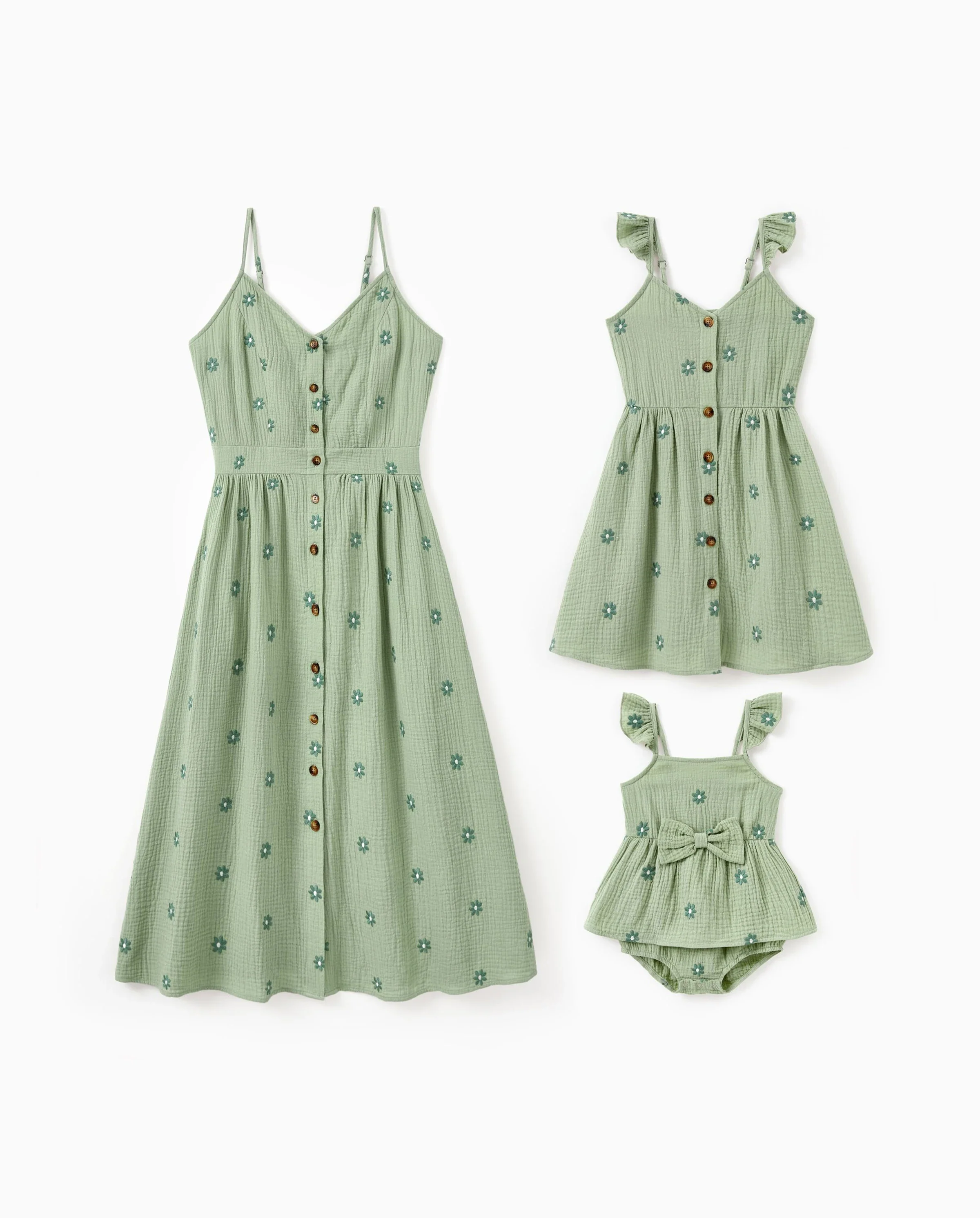 Toddler/Kid Girl Floral Cotton Dresses for Button-Down Smocked Floral Strap Ruffle Dress with Bow, Perfect for Summer Family Outings & Photos Pale Green - Image 8