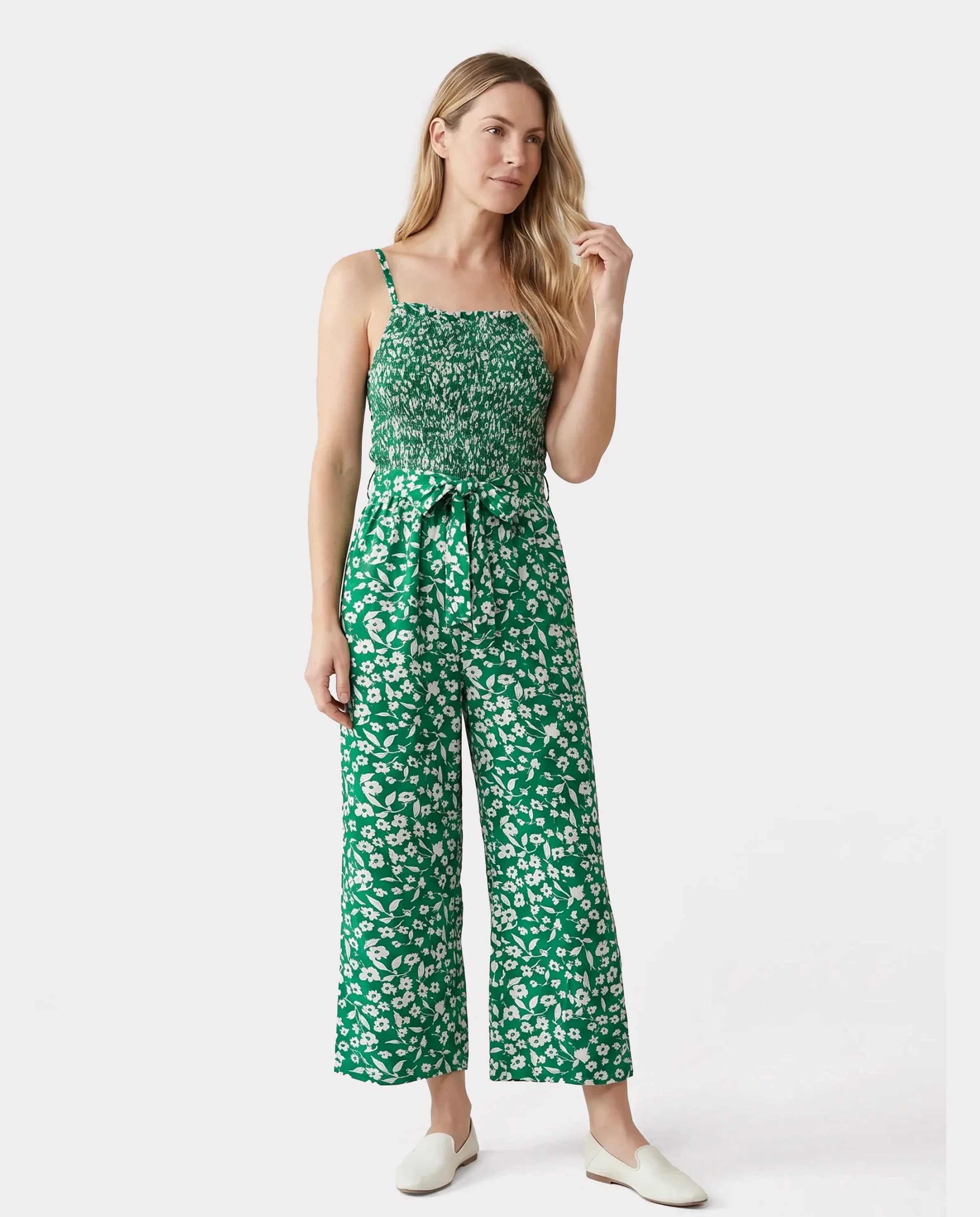 Matching Floral Print Green Smocked Strap Jumpsuits for Mommy and Me Green - Image 2