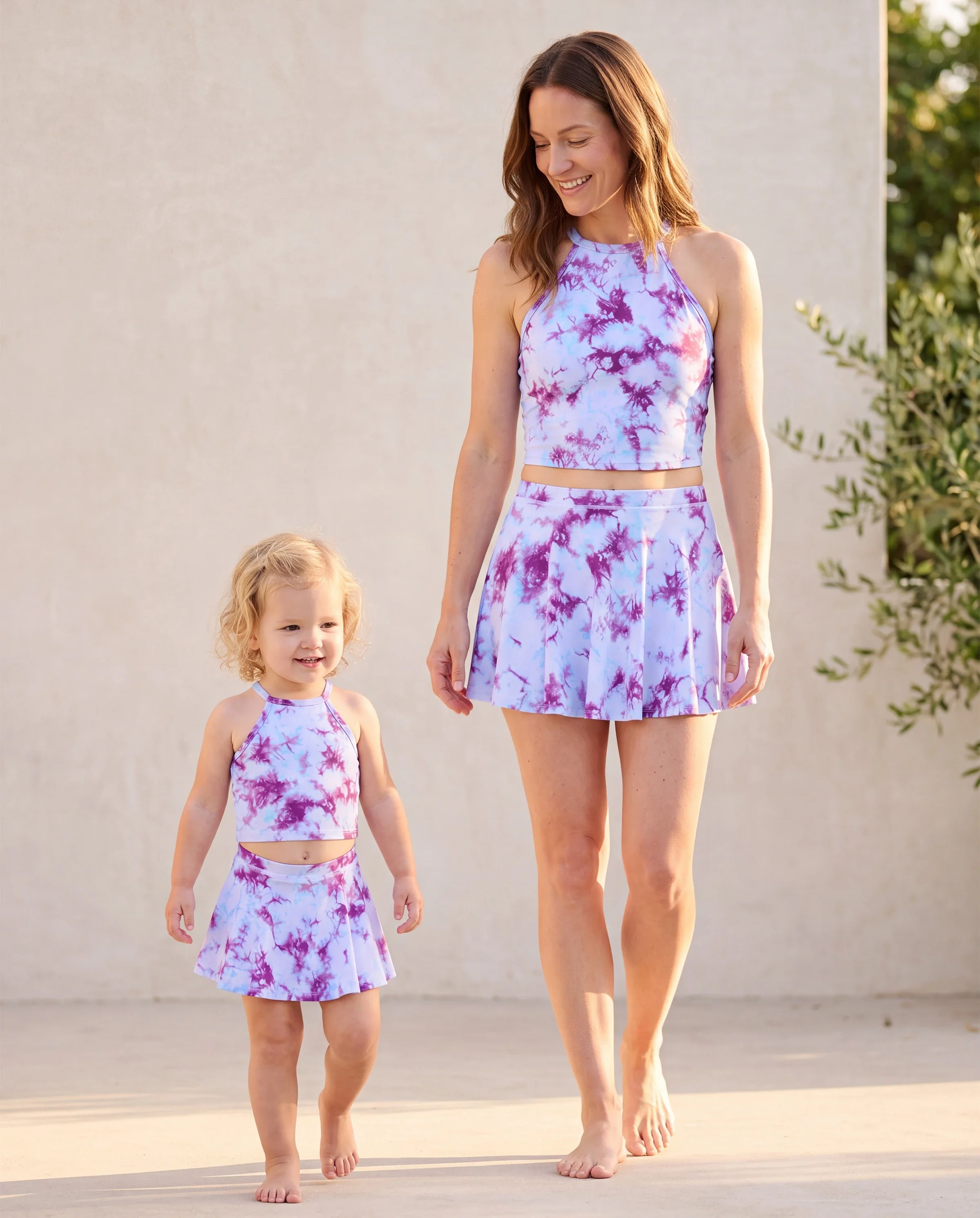Matching Mommy and Me Tie Dye Skirt Set Halter Crop Top & Flowy Skirt Outfit, Cute Summer Twinning Looks for Vacation & Photos Purple - Image 8